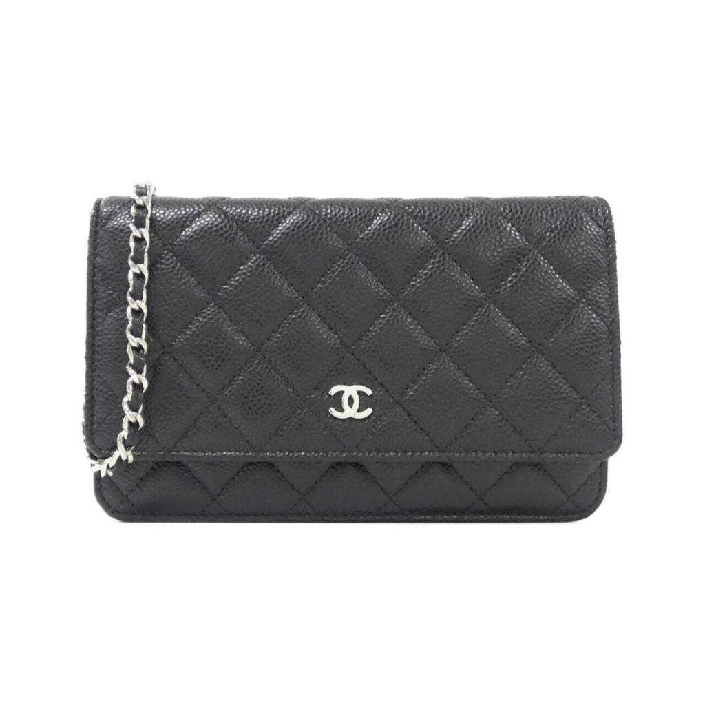 Chanel Black Bordeaux Grained Calfskin Chain/Shoulder Wallet