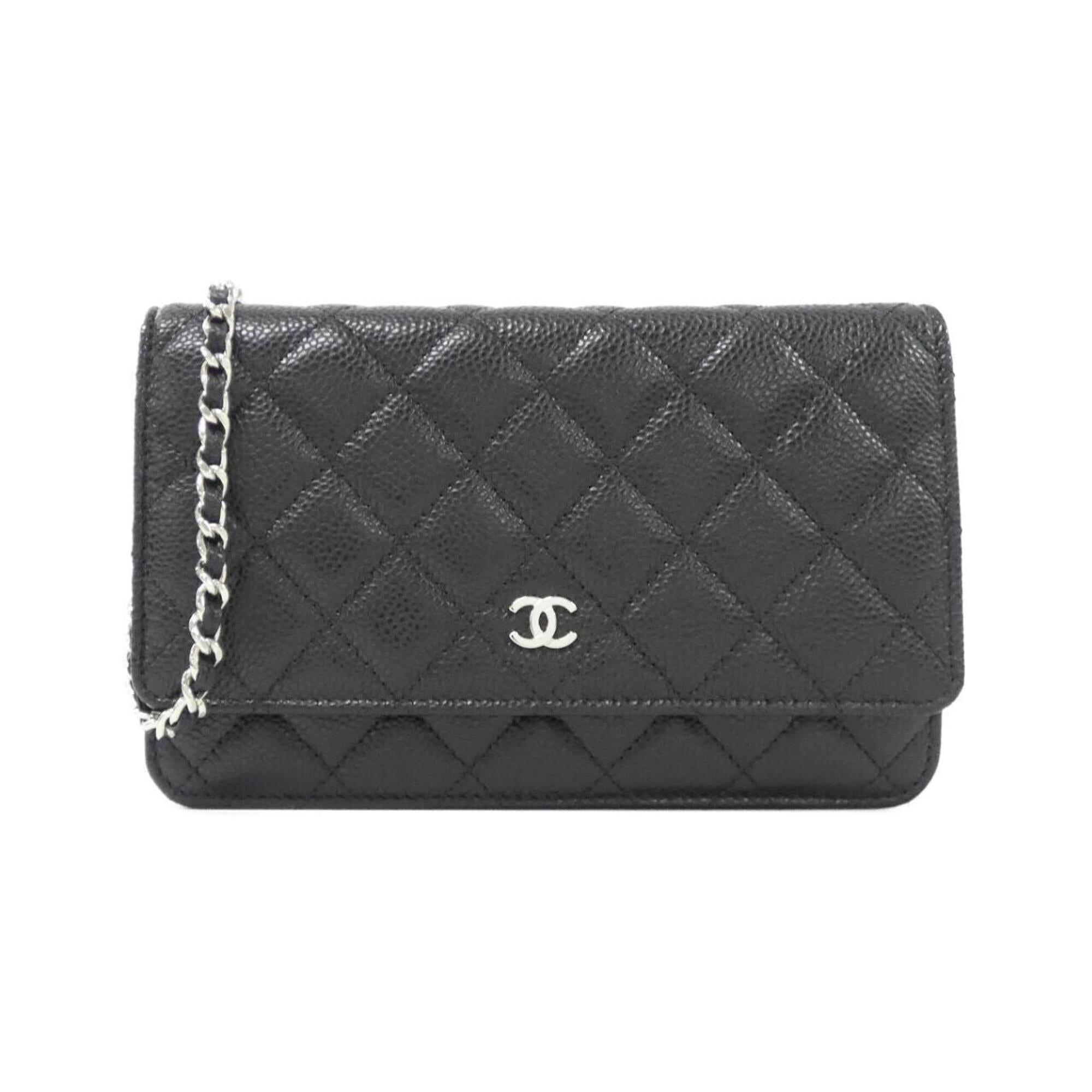 Chanel Black Bordeaux Grained Calfskin Chain/Shoulder Wallet
