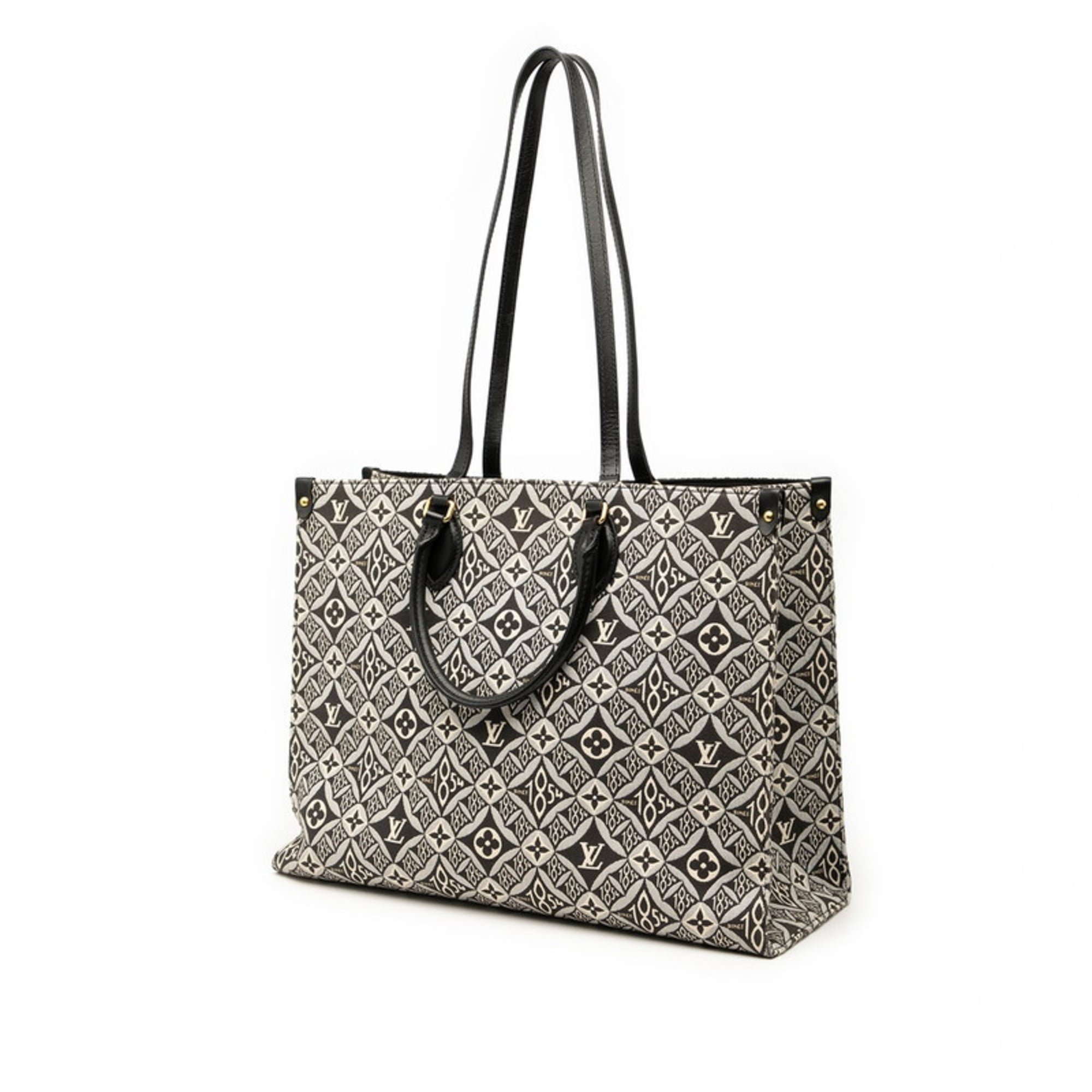 Louis Vuitton Black White Canvas Leather Handbag Tote Bag