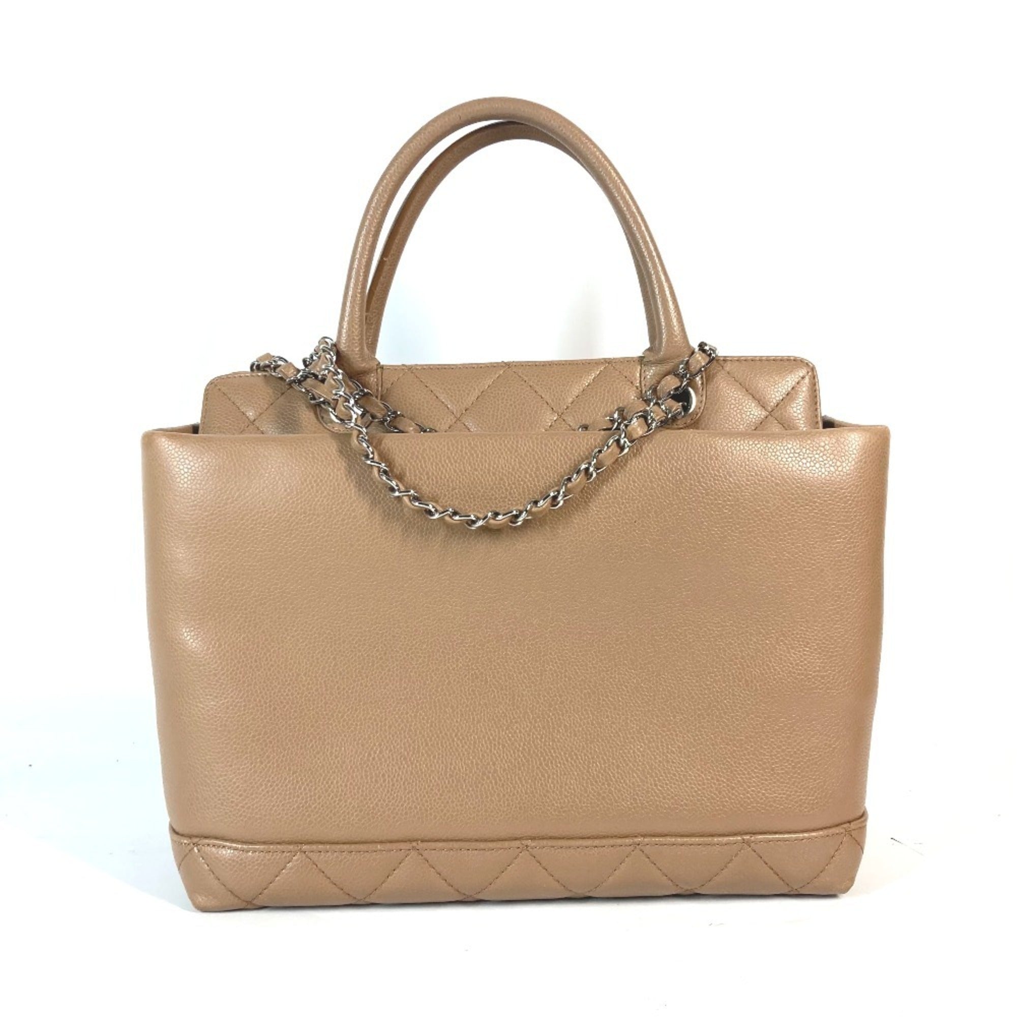 Chanel Beige Grained Calfskin Shoulder Bag Tote Bag
