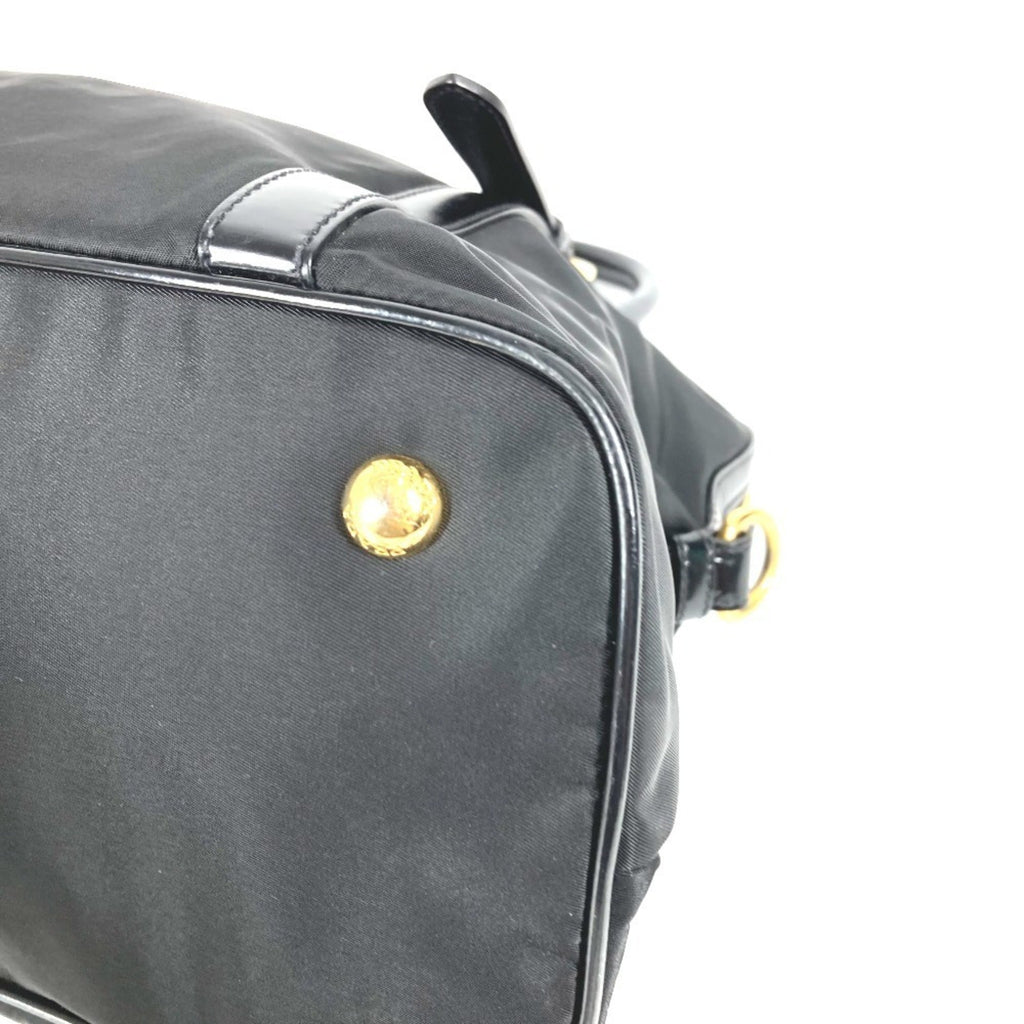 Prada Black Leather Nylon Handbag Shoulder Bag Tote Bag