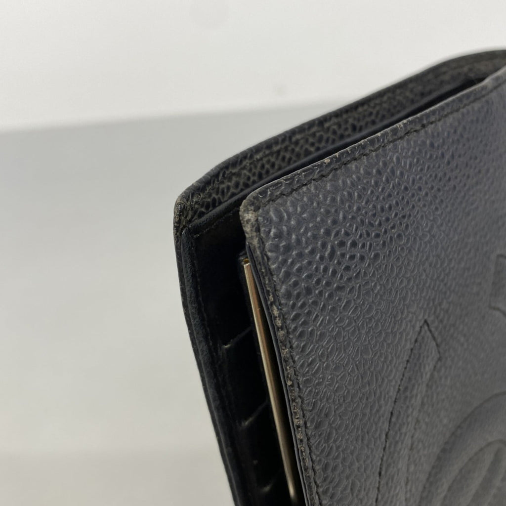Chanel Black Grained Calfskin Long Wallet (Bi-Fold)