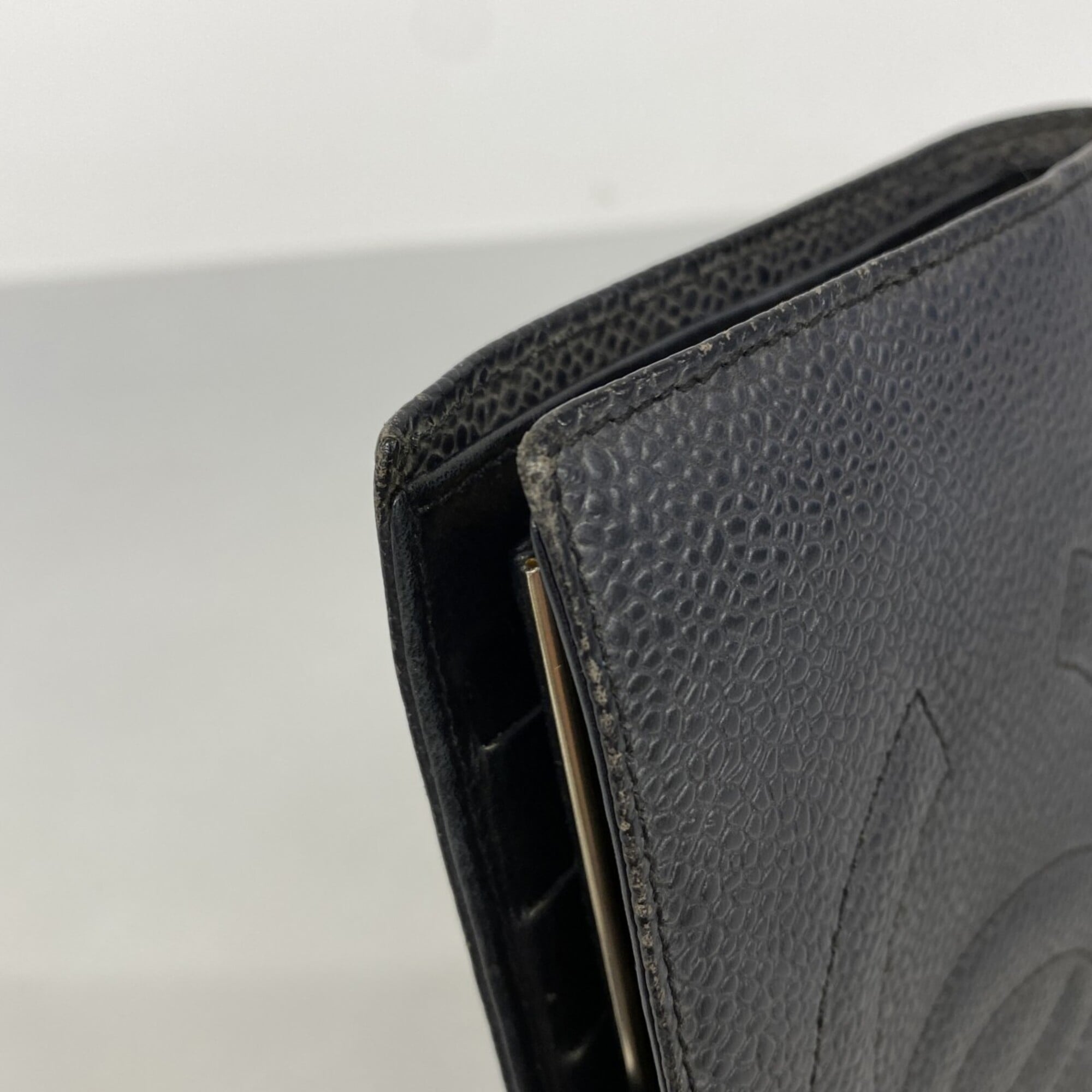 Chanel Black Grained Calfskin Long Wallet (Bi-Fold)