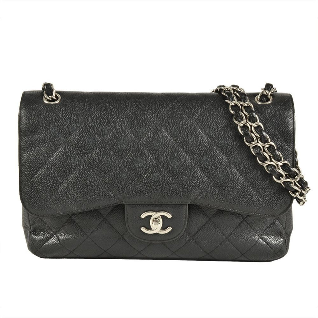 Chanel Black Grained Calfskin Shoulder Bag