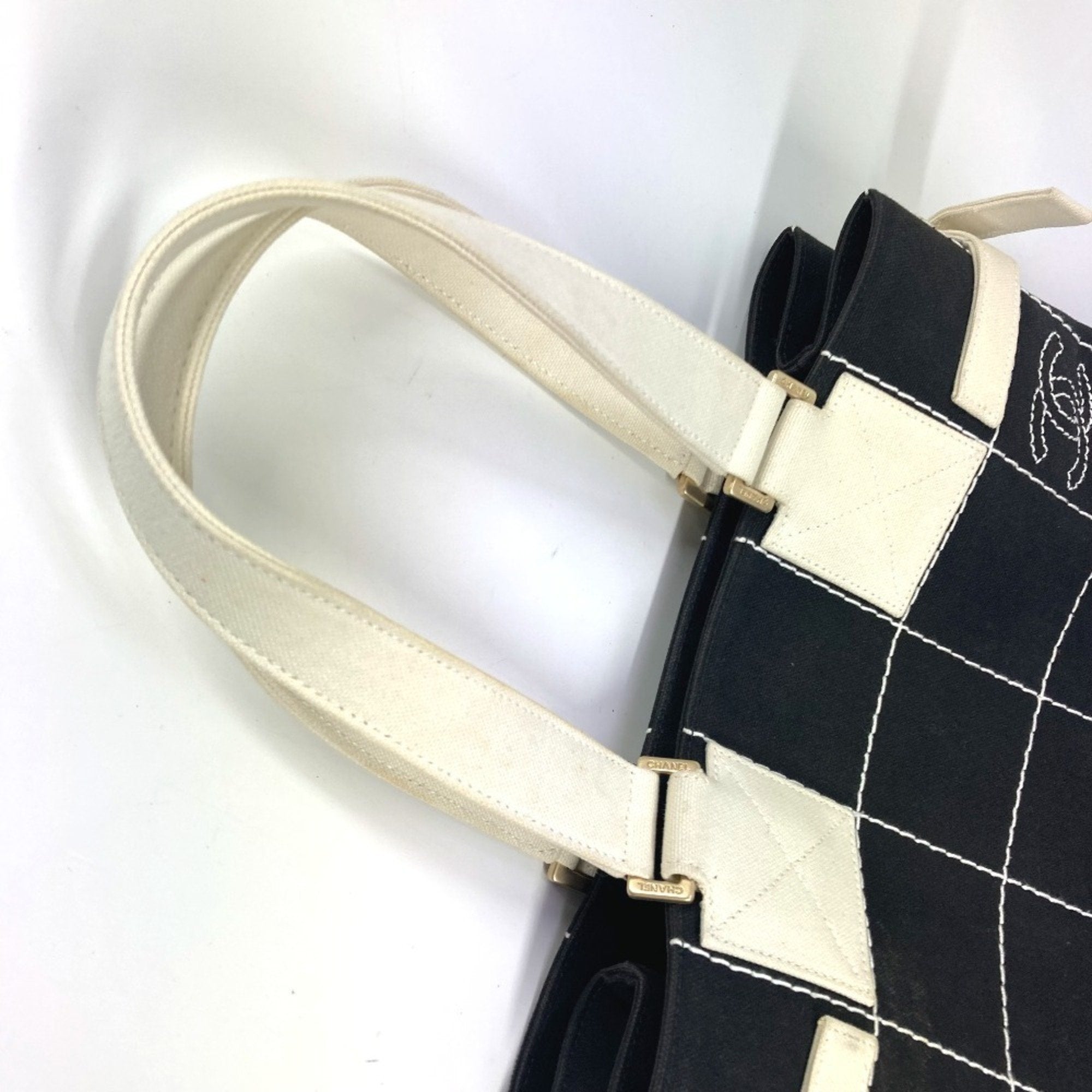 Chanel Black White Canvas Shoulder Bag Tote Bag