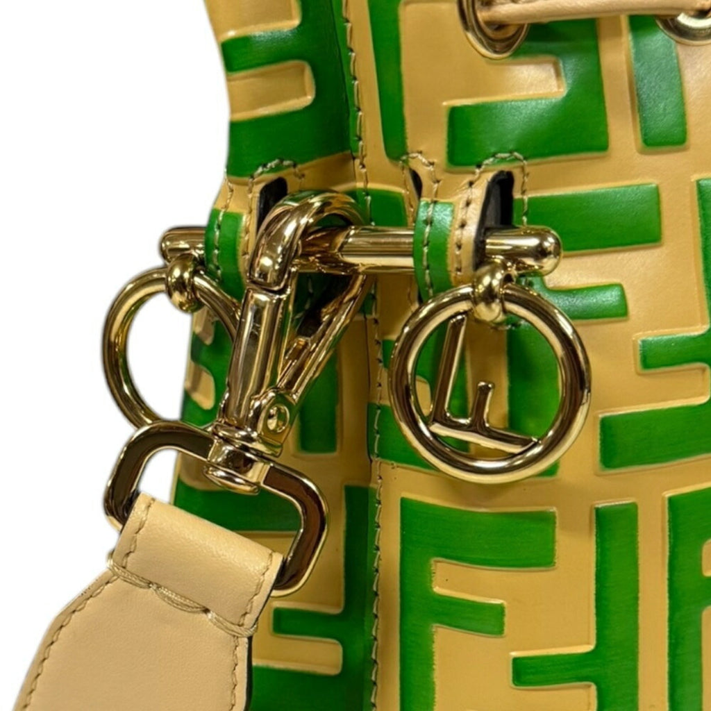 Fendi Beige Green Leather Shoulder Bag