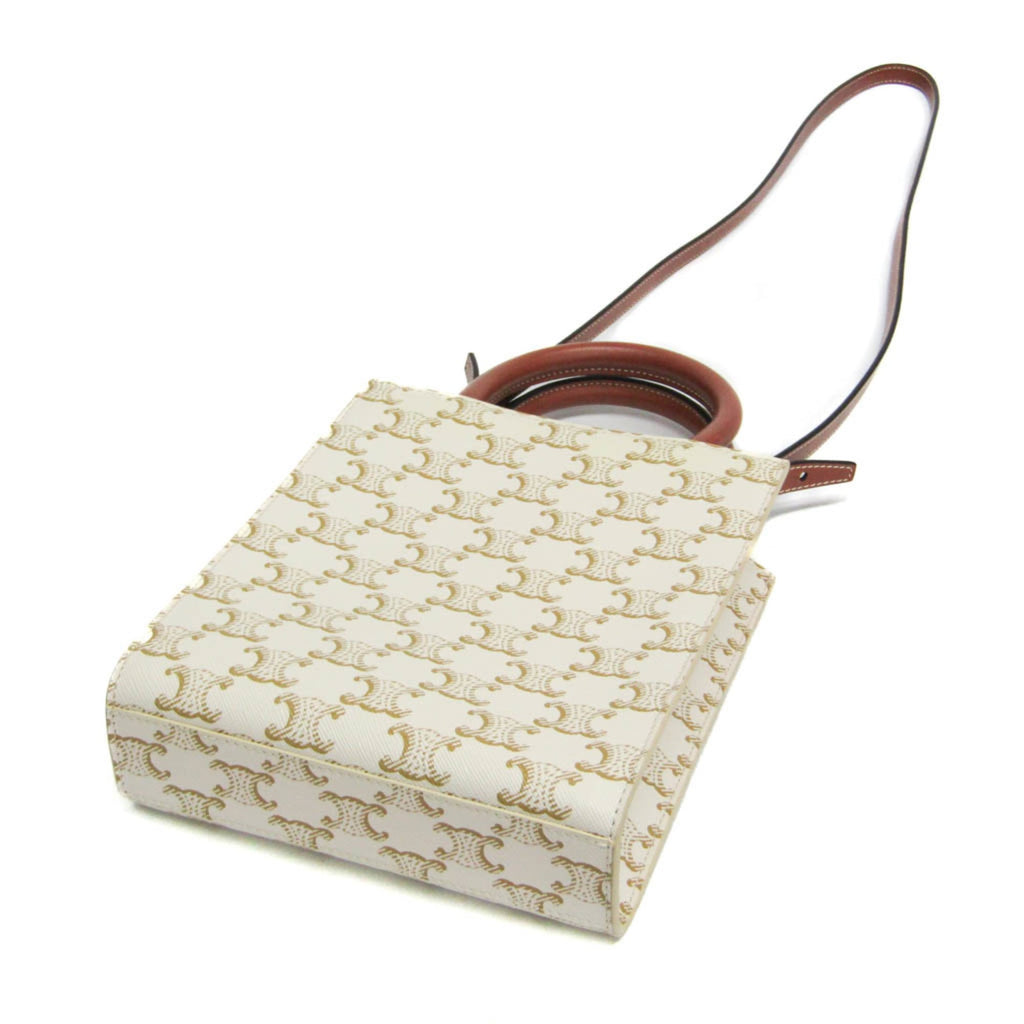 Celine Vertical Cabas Tote Triomphe Coated Canvas White Canvas Handbag
