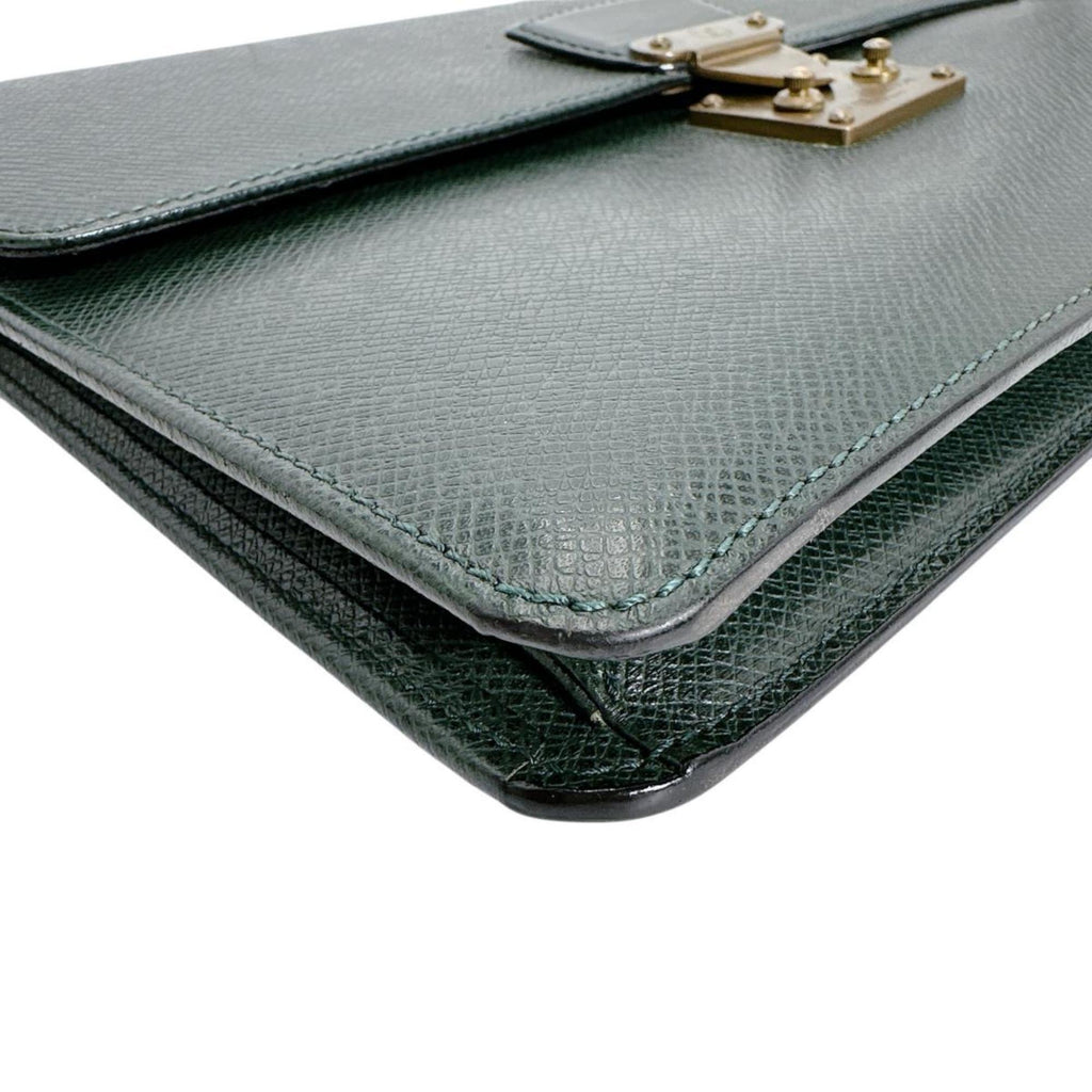 Louis Vuitton Episea Green Taiga Leather Clutch Bag