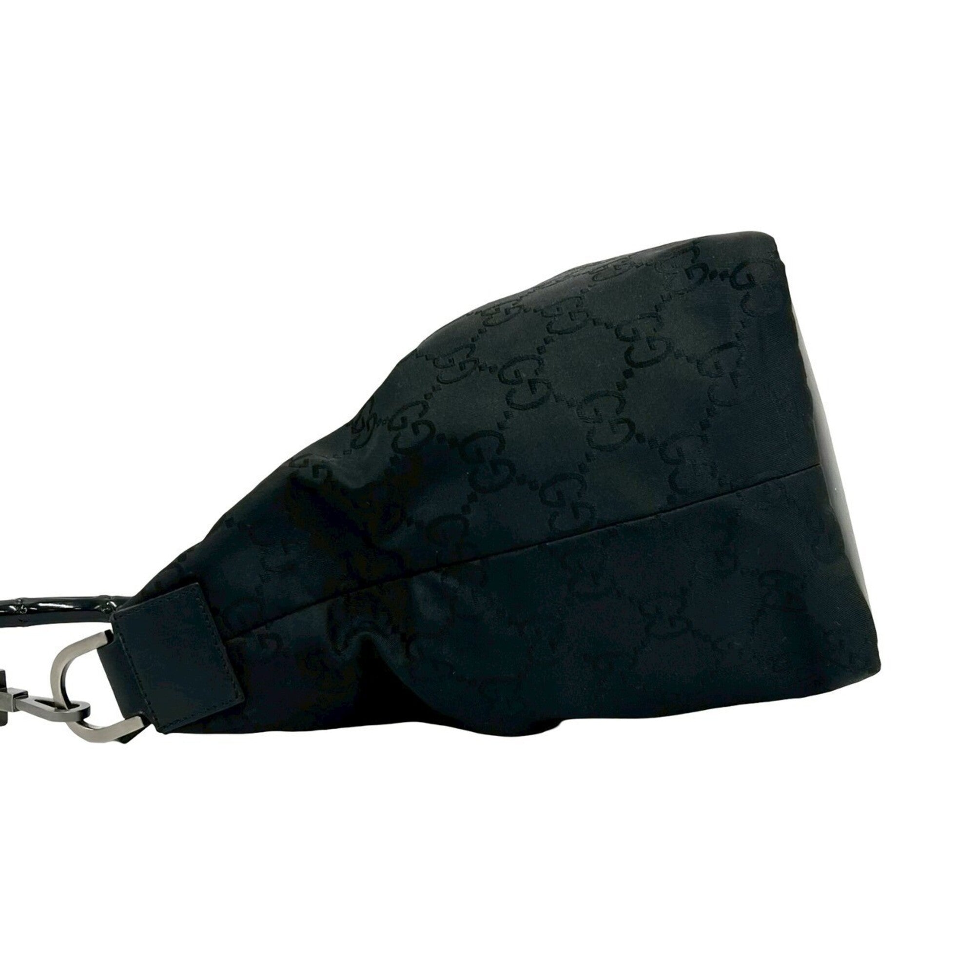 Gucci Black Bamboo Leather Nylon Handbag Shoulder Bag (Pre-Owned)