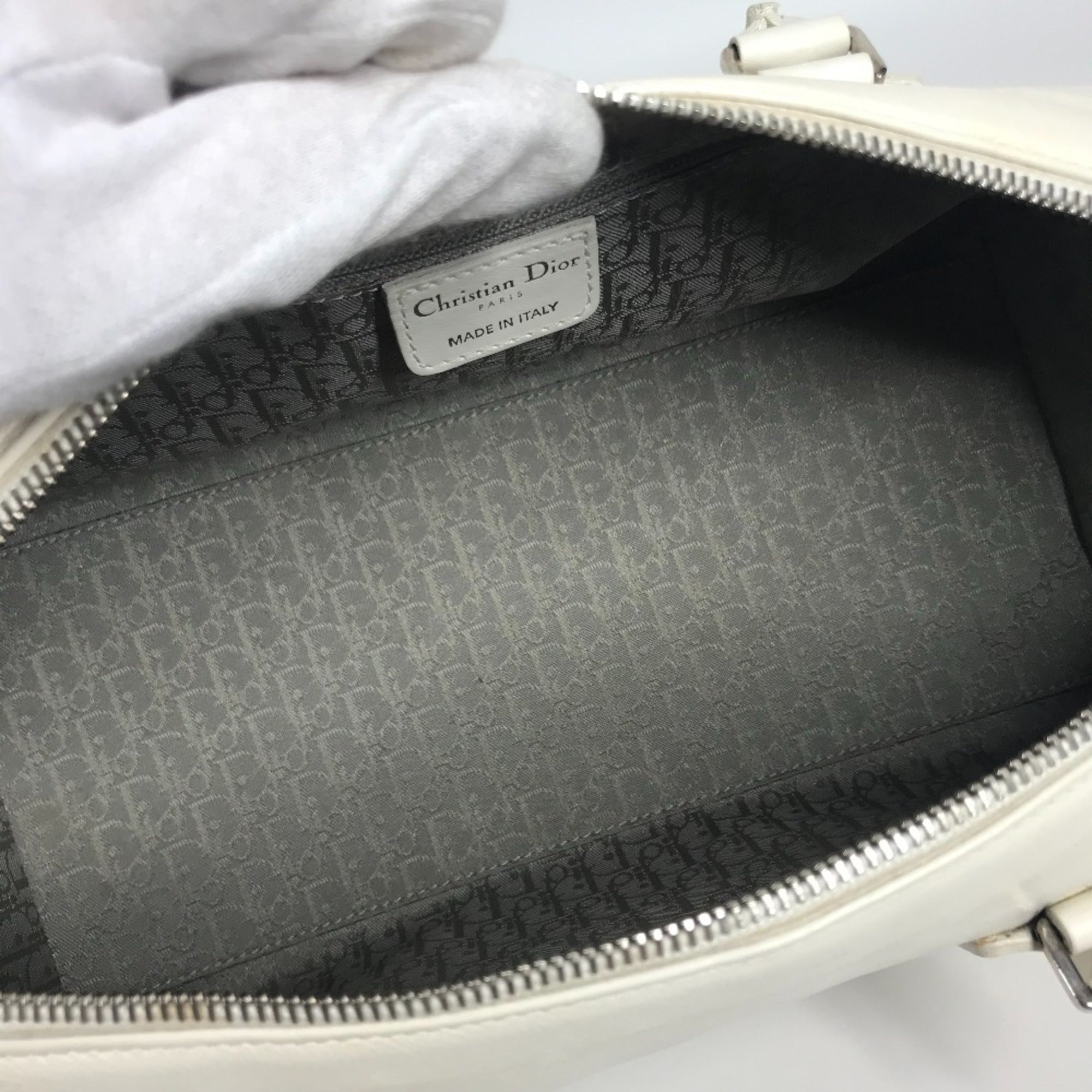 Christian Dior White Leather Boston Bag Handbag (Pre-Owned)