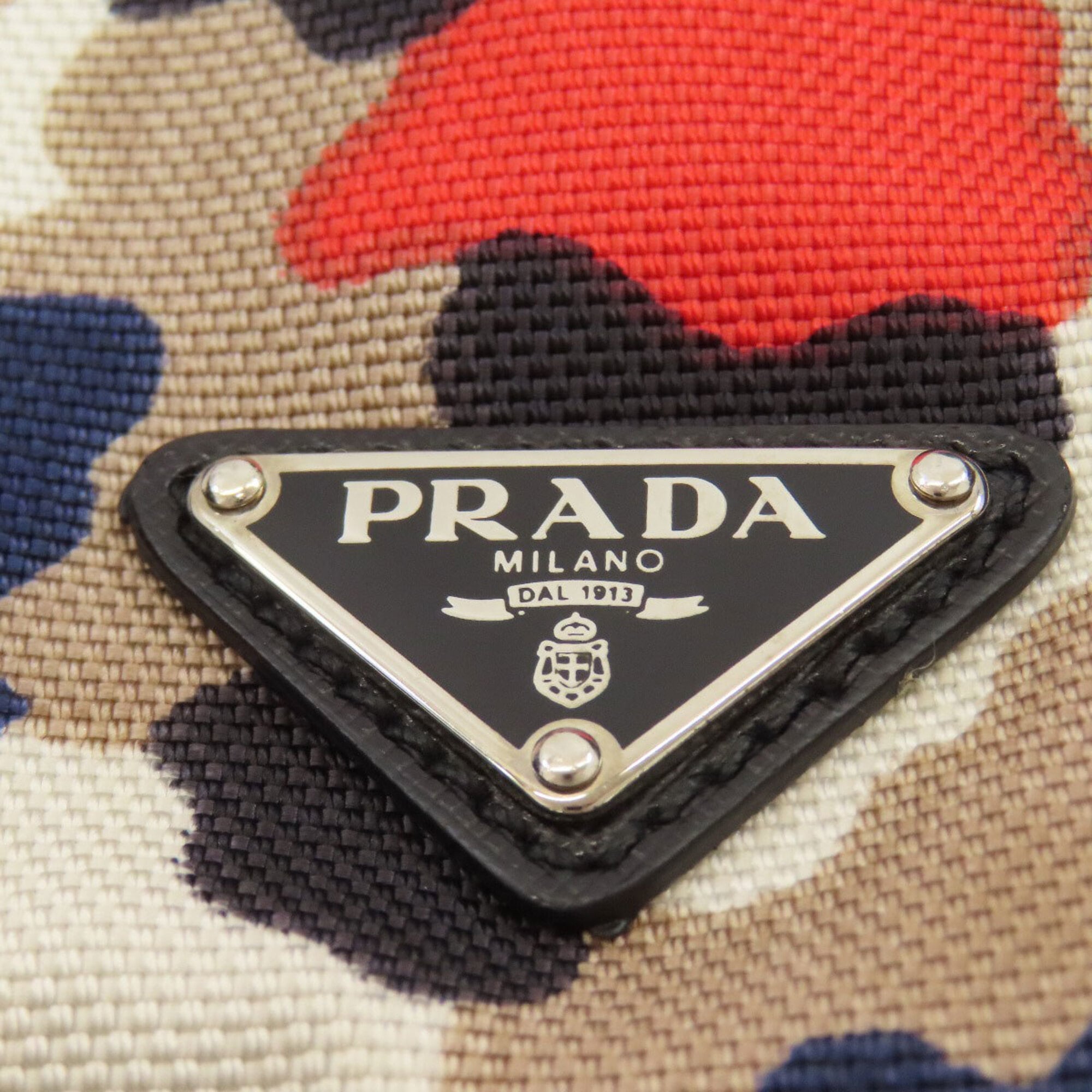 Prada Beige Navy Red Color Canvas Shoulder Bag