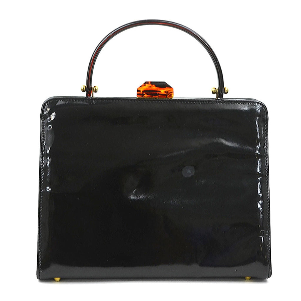 Bottega Veneta Black Brown Patent Leather Plastic Handbag