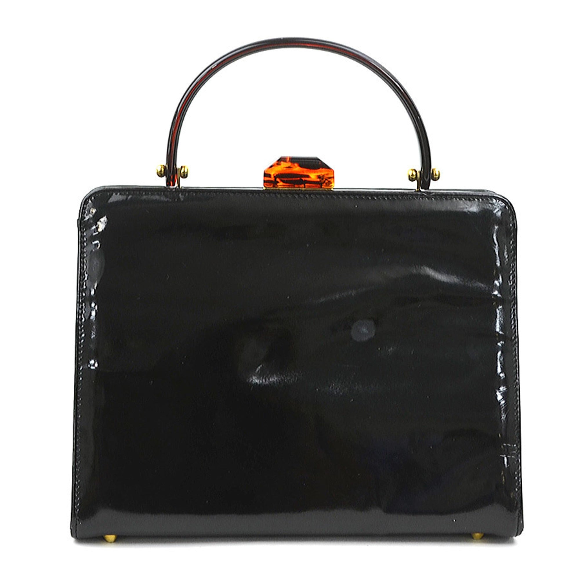 Bottega Veneta Black Brown Patent Leather Plastic Handbag