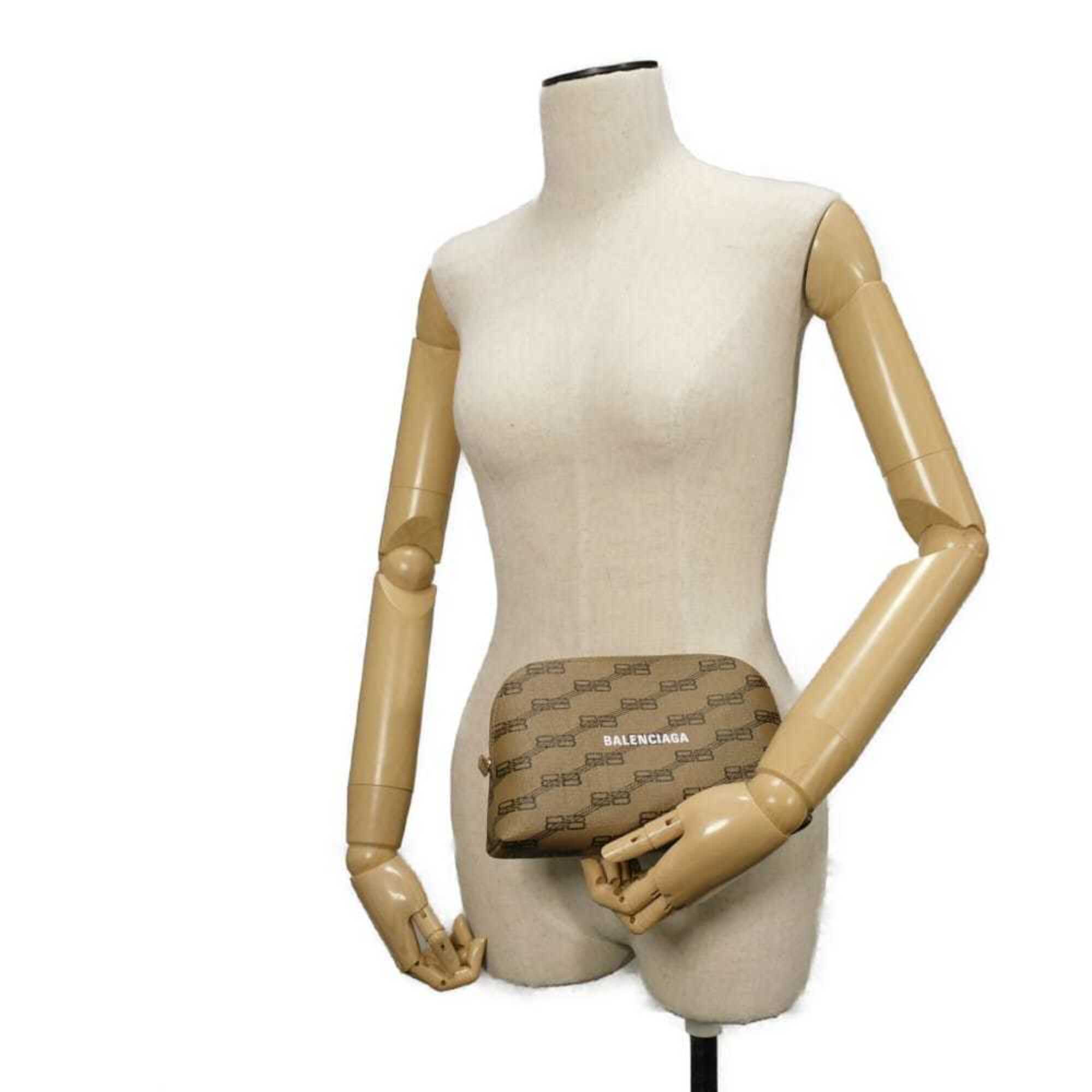 Balenciaga Beige Brown Coated Canvas Leather Clutch Bag Pouch
