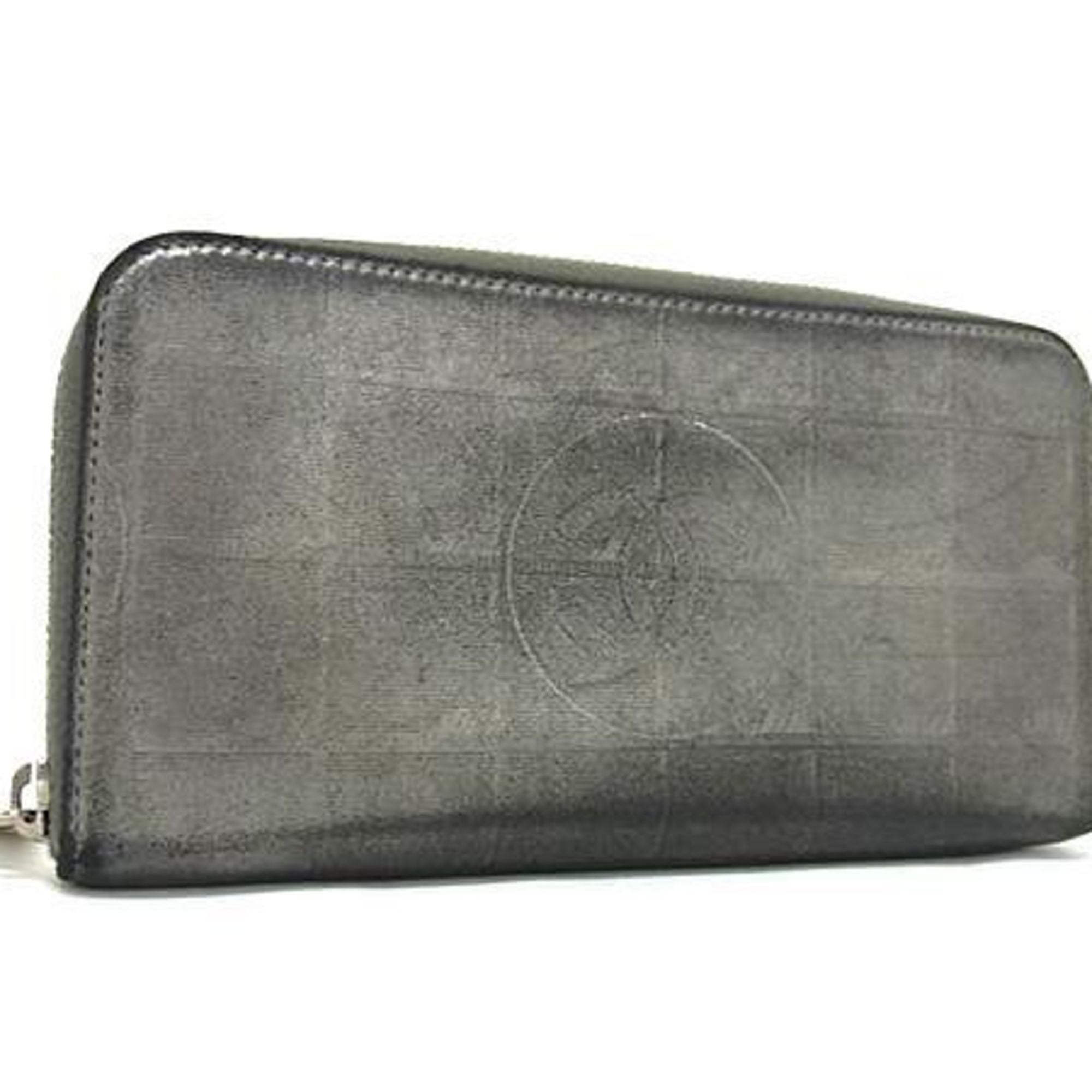 Chanel Gray Leather Long Wallet (Bi-Fold)
