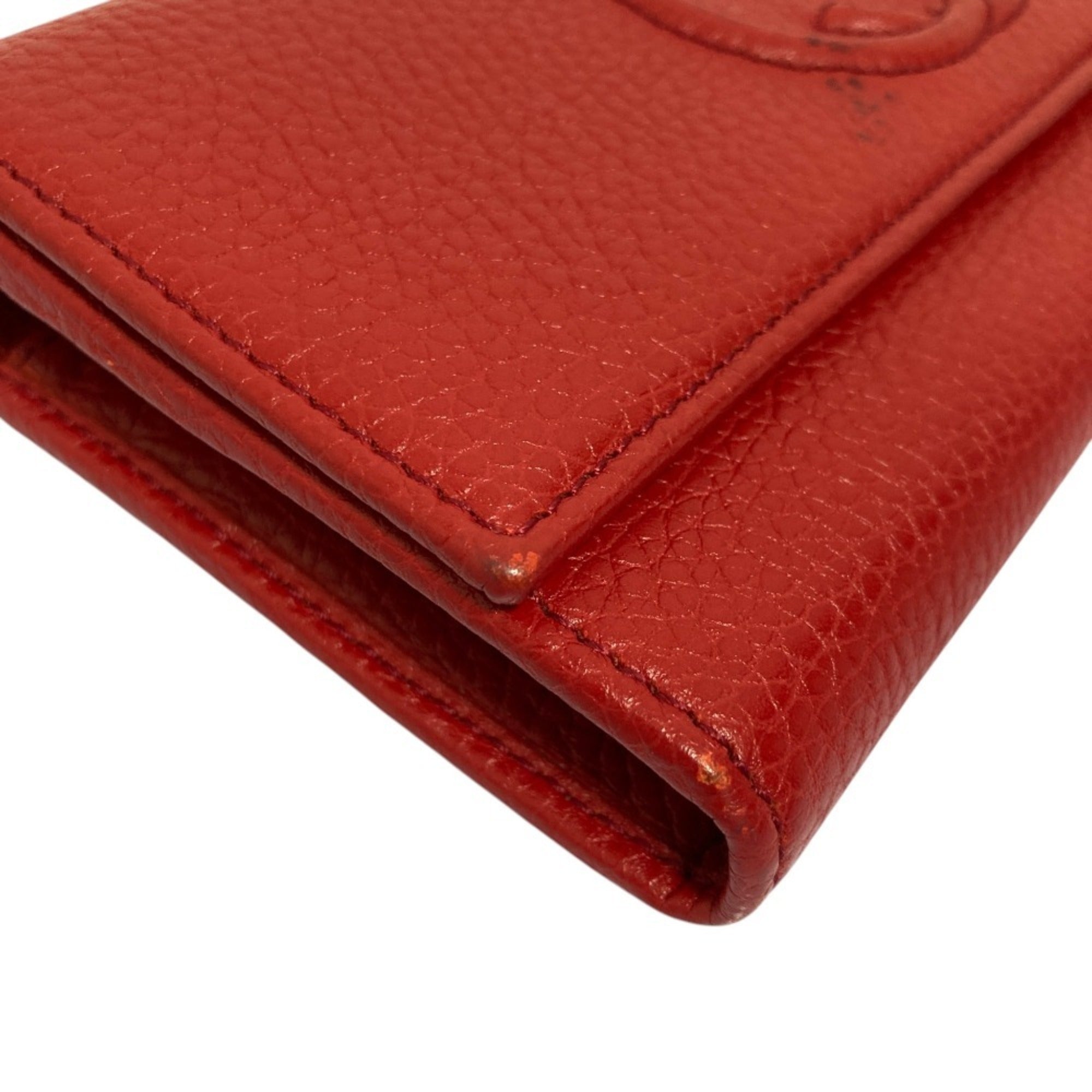 Gucci Red Color Leather Long Wallet (Bi-Fold) (Pre-Owned)