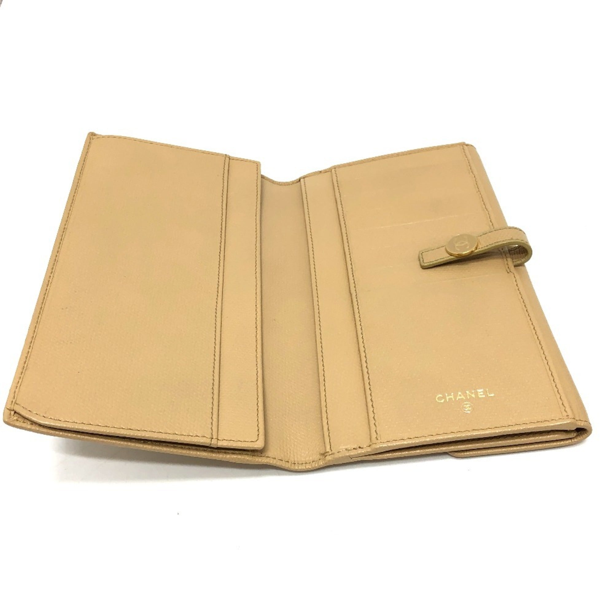 Chanel Beige Leather Long Wallet (Bi-Fold)