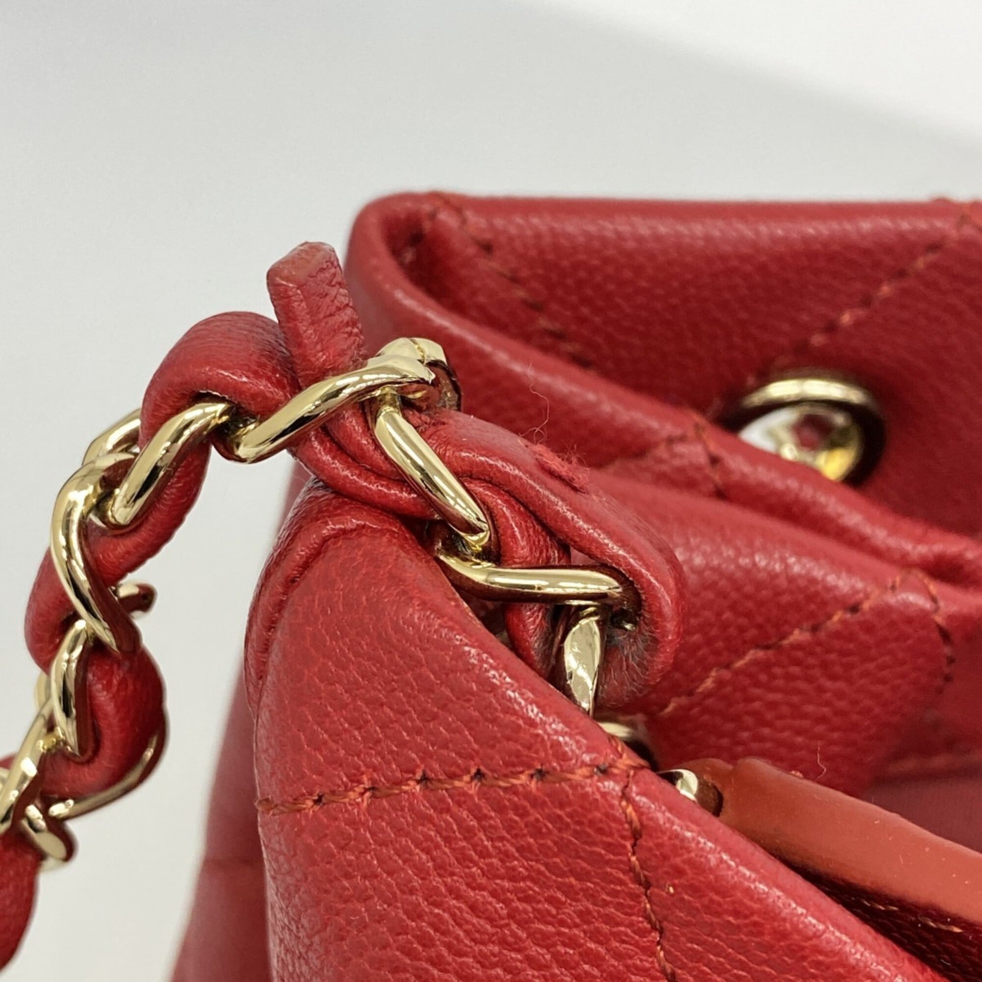 Chanel Red Color Grained Calfskin Handbag