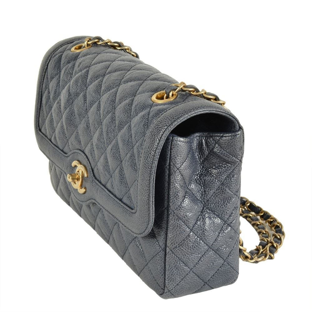 Chanel Blue Grained Calfskin Shoulder Bag