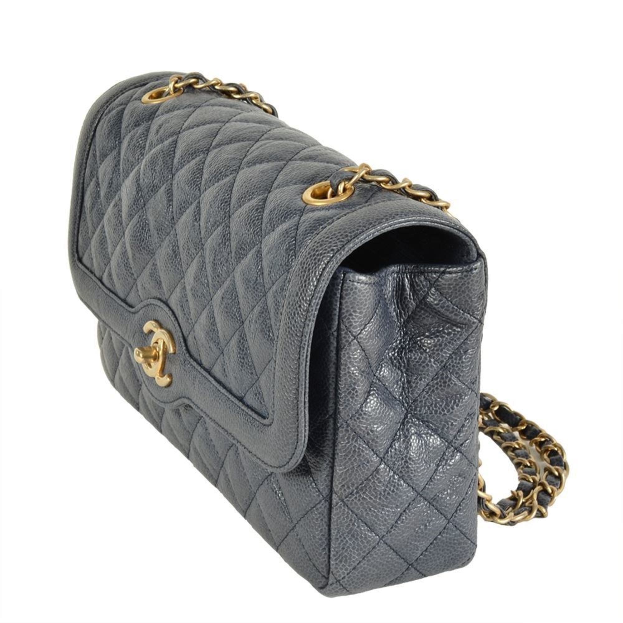 Chanel Blue Grained Calfskin Shoulder Bag