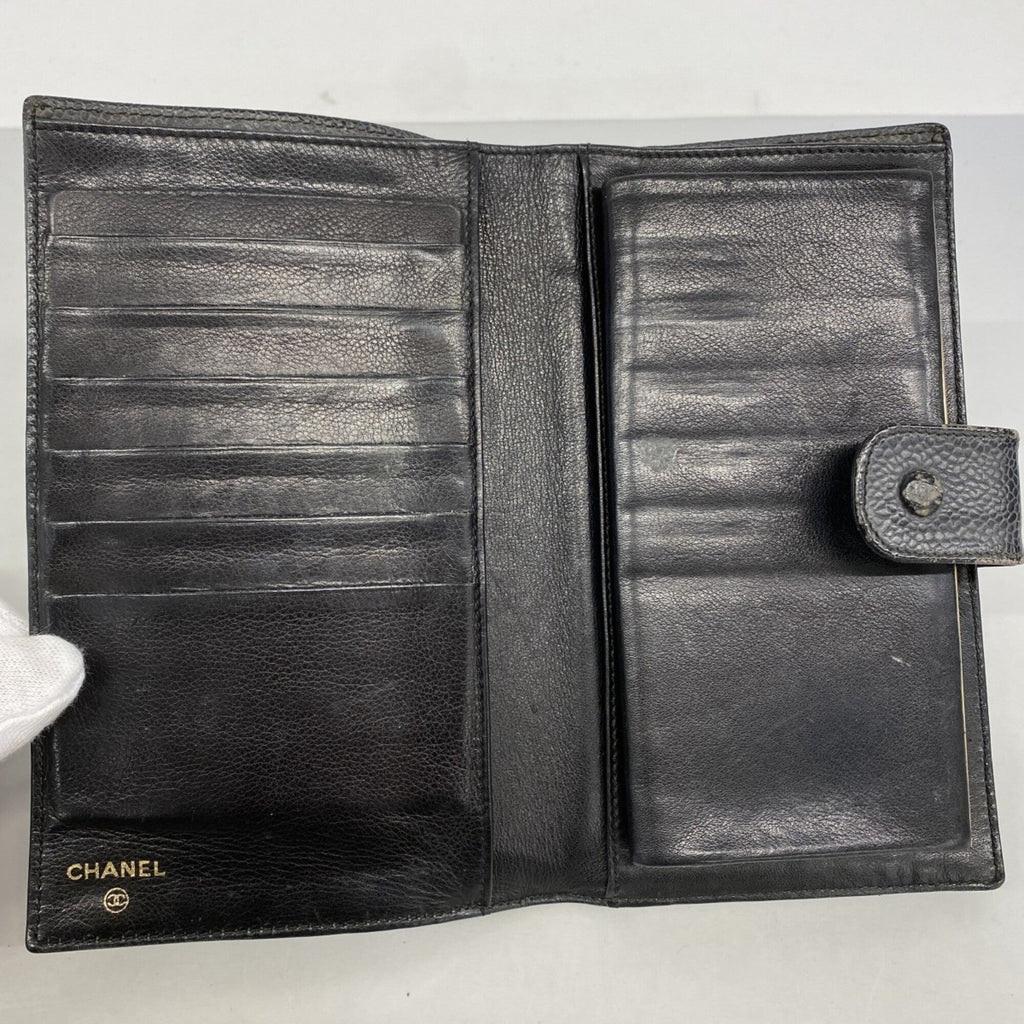 Chanel Black Grained Calfskin Long Wallet (Bi-Fold)
