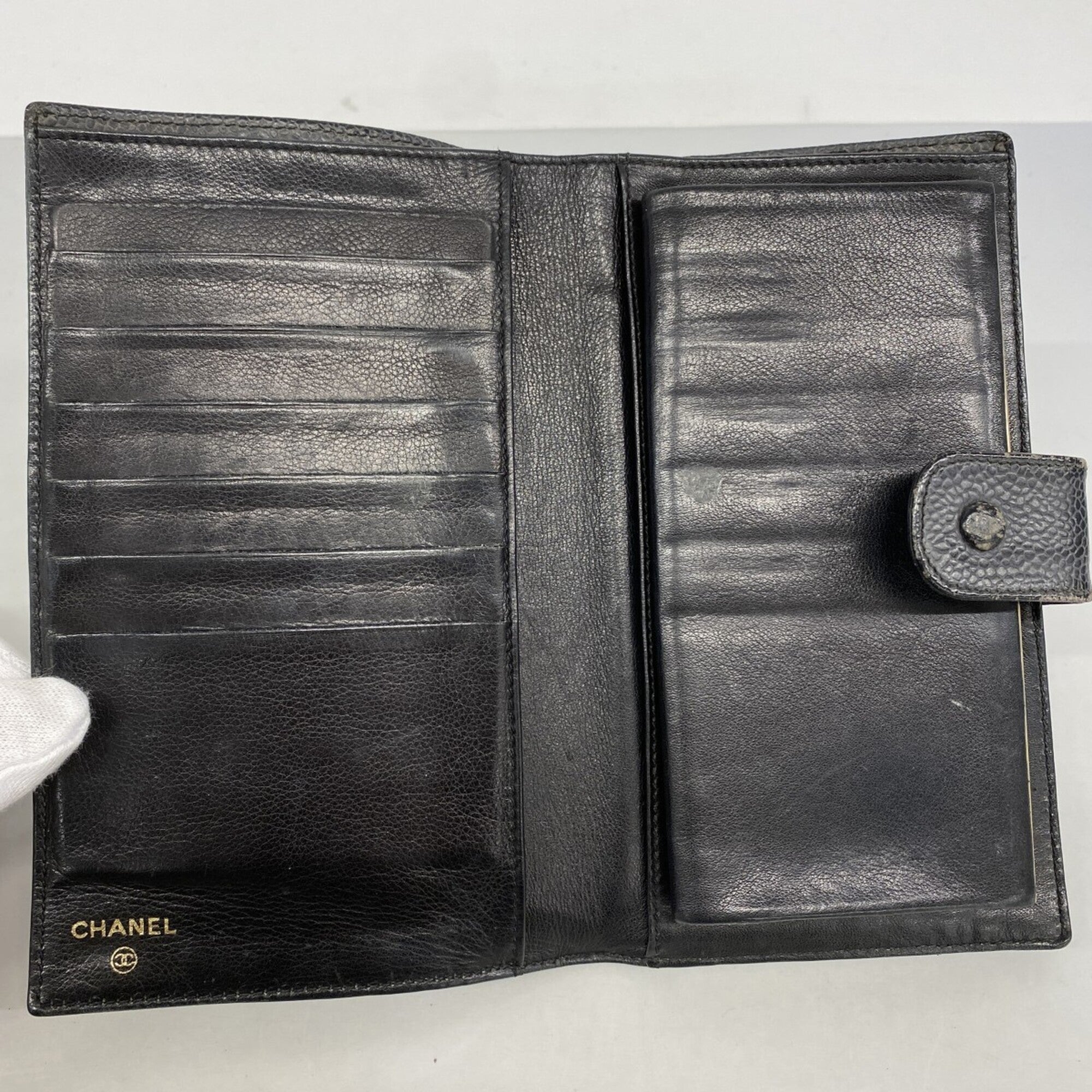 Chanel Black Grained Calfskin Long Wallet (Bi-Fold)