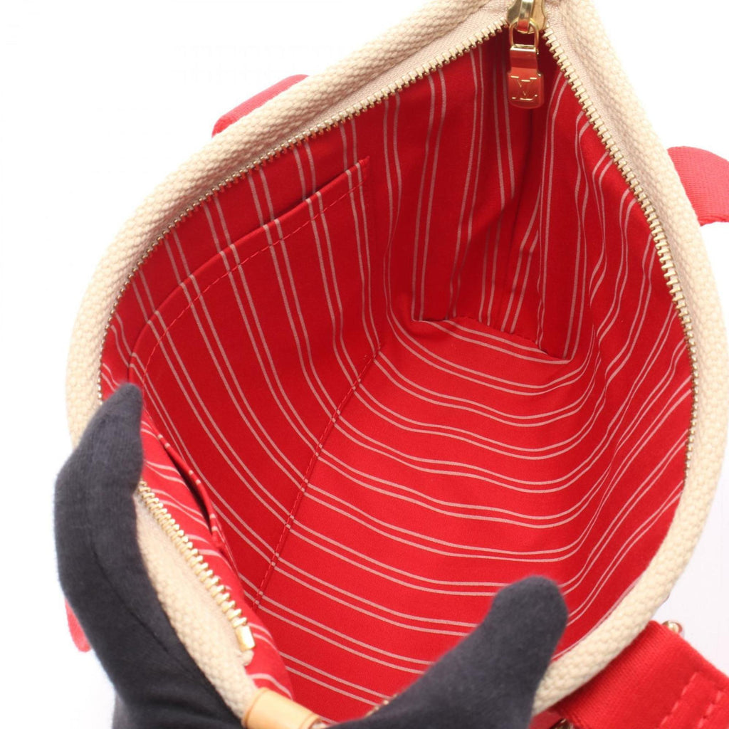 Louis Vuitton Beige Red Color Canvas Leather Tote Bag