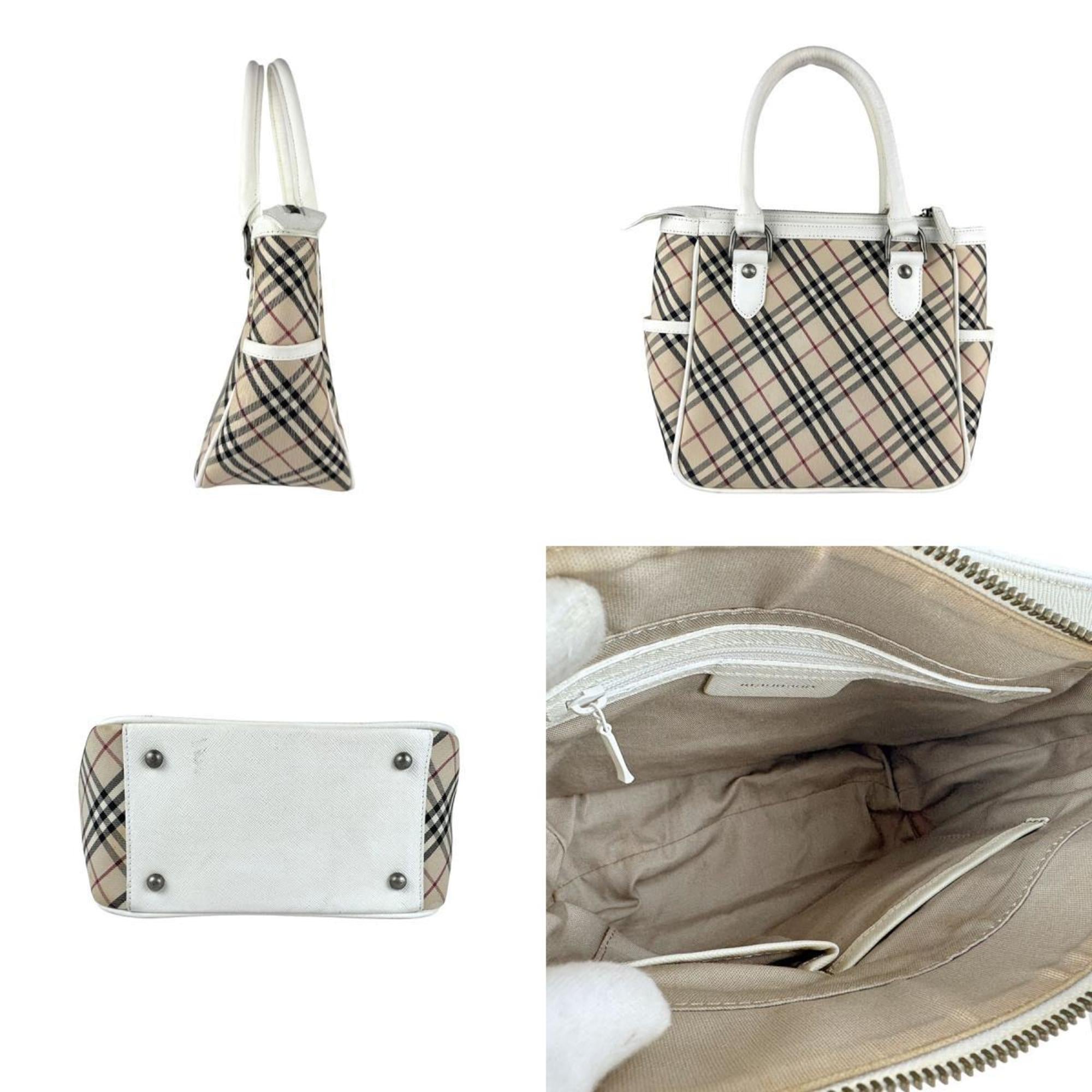 Burberry Beige White Leather Nylon Canvas Handbag