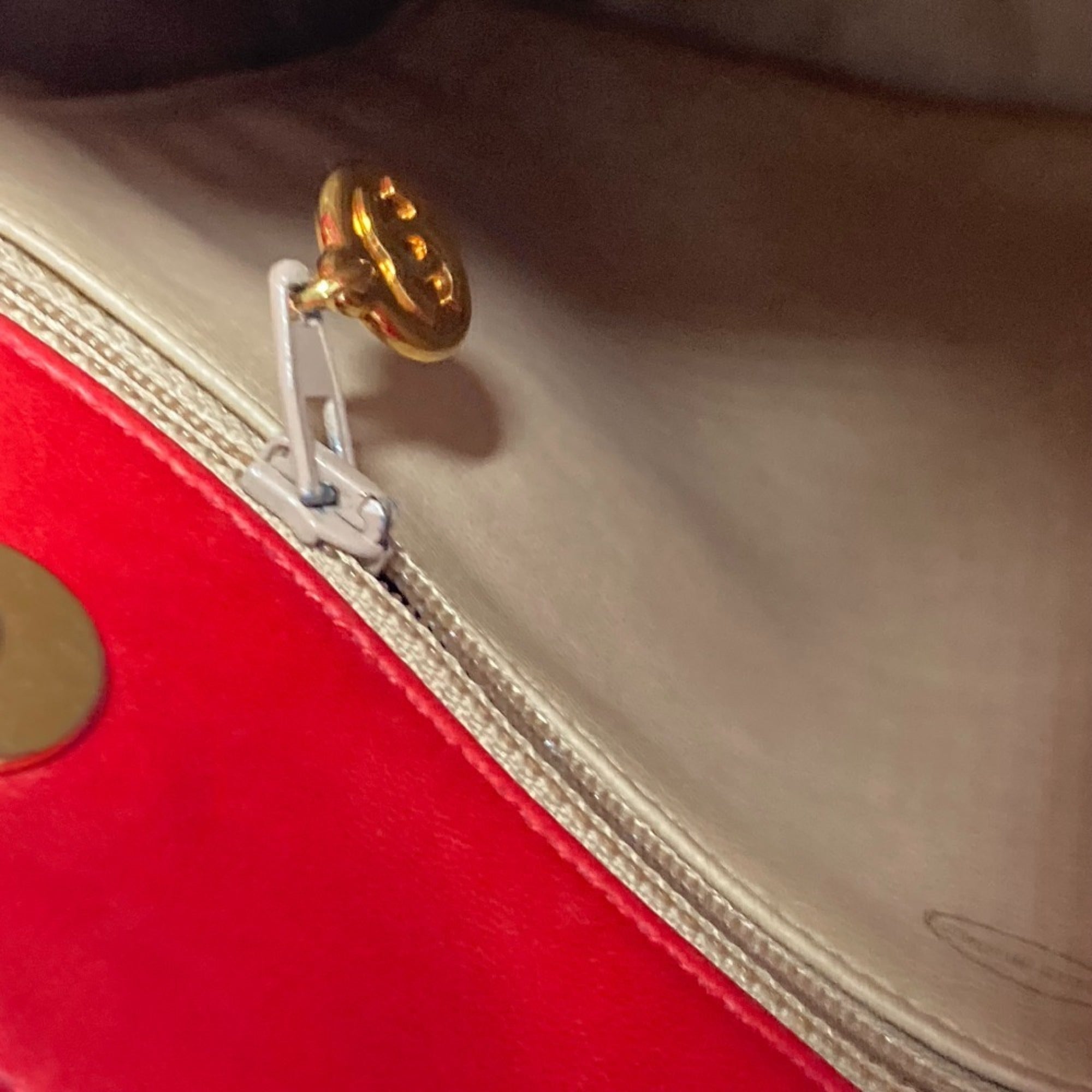 Chanel Red Color Satin Leather Shoulder Bag Tote Bag