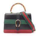 Gucci Black Green Red Color Leather Handbag (Pre-Owned)