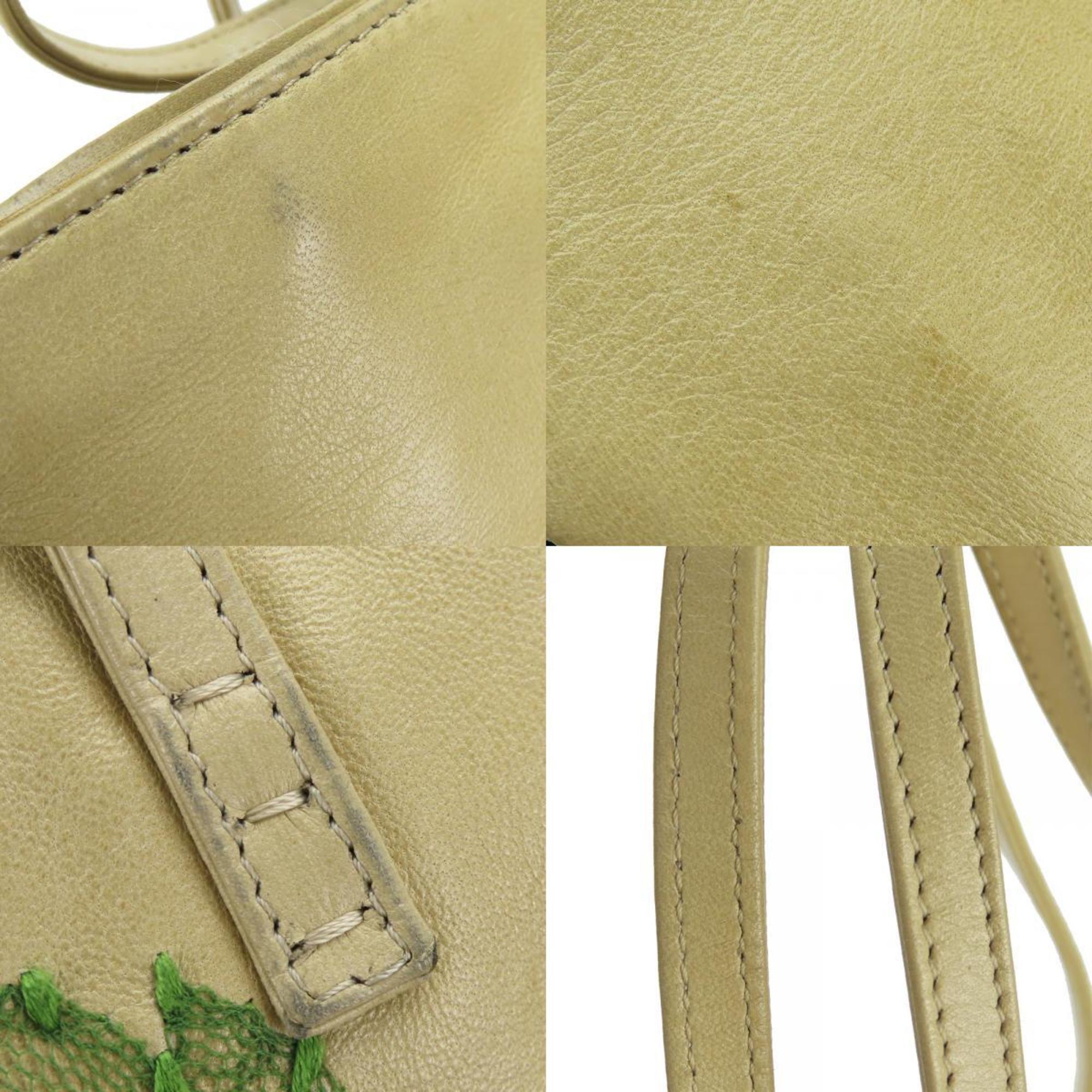 Fendi Beige Pink Green Leather Tote Bag