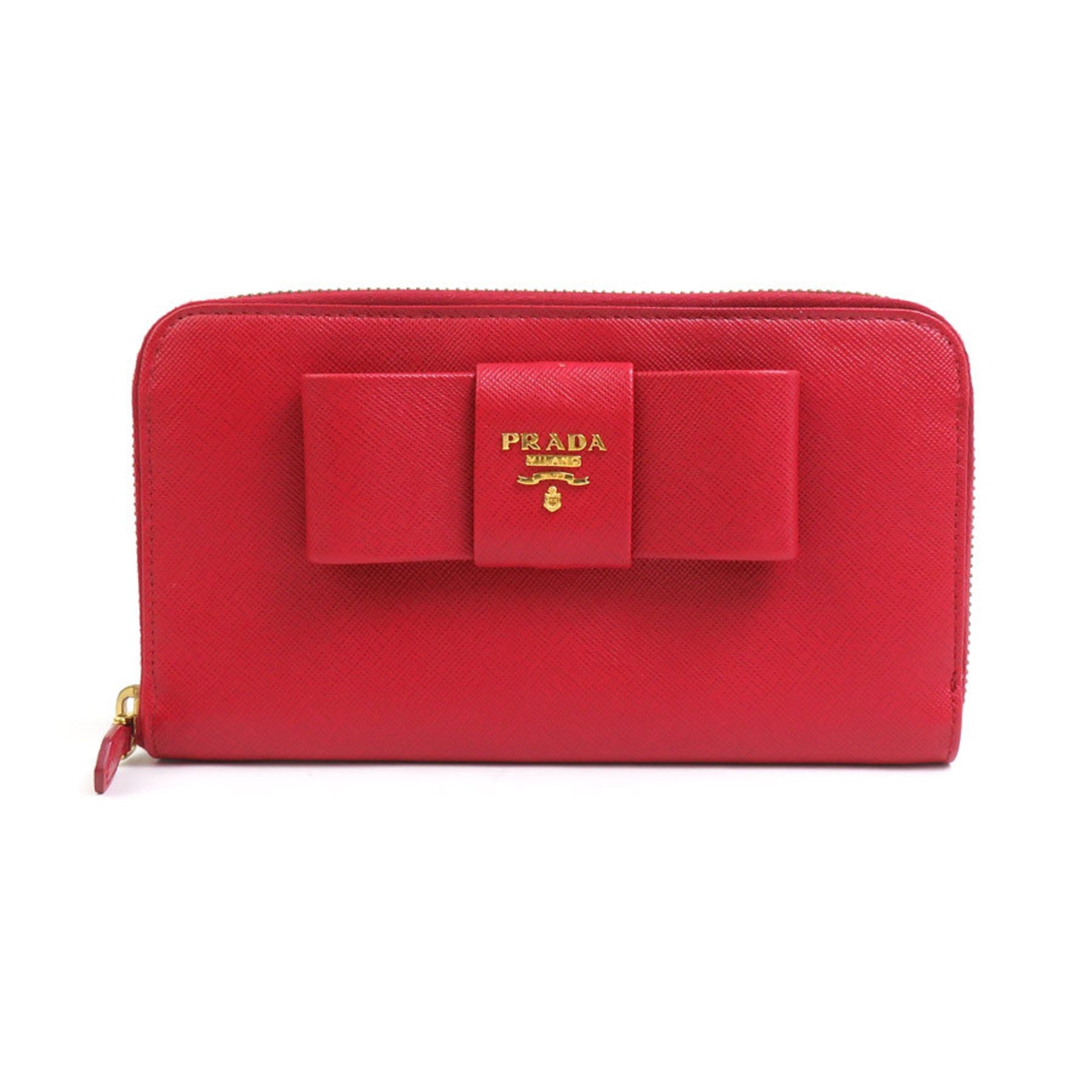 Prada Red Color Leather Long Wallet (Bi-Fold)