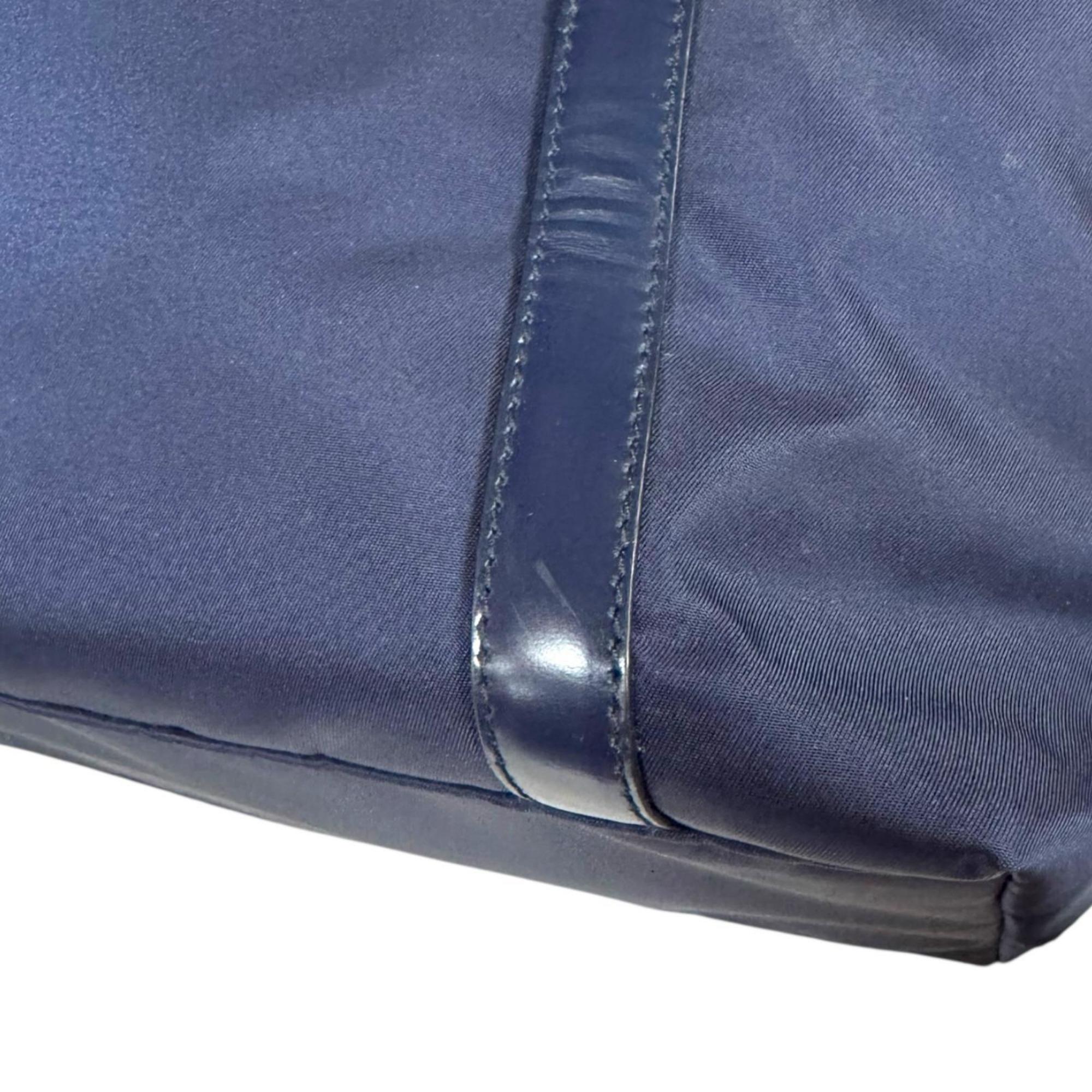 Prada Navy Nylon Leather Tote Bag