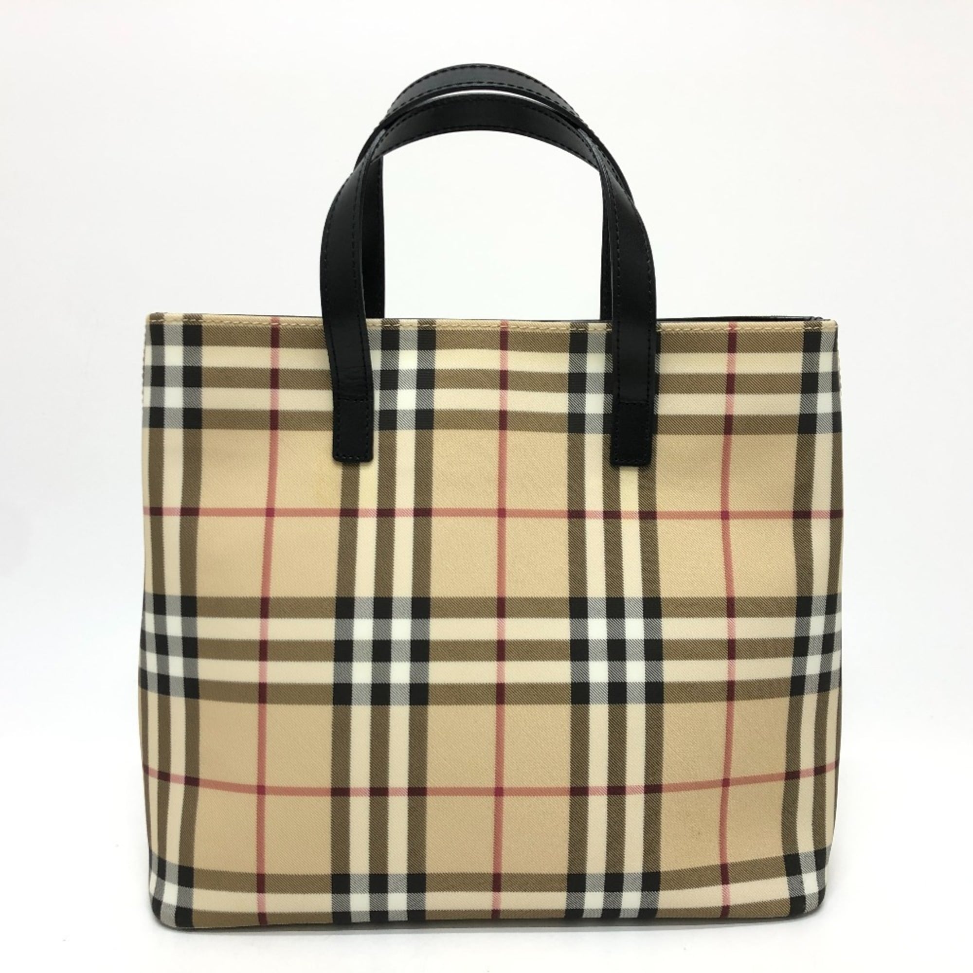 Burberry Beige Black Red Color Pvc Leather Handbag Tote Bag