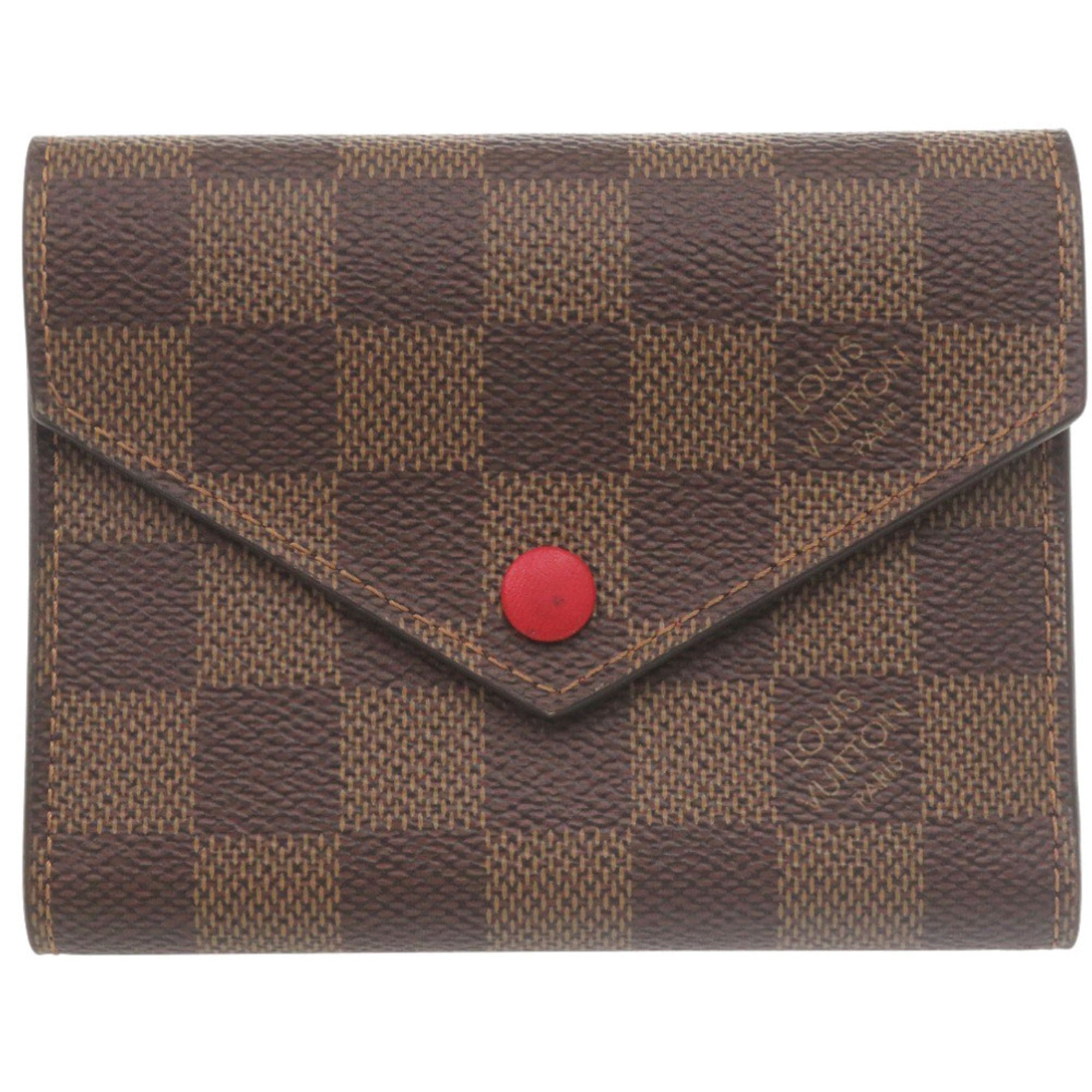 Louis Vuitton Brown Damier Canvas Red Color Damier Canvas Wallet (Tri-Fold)