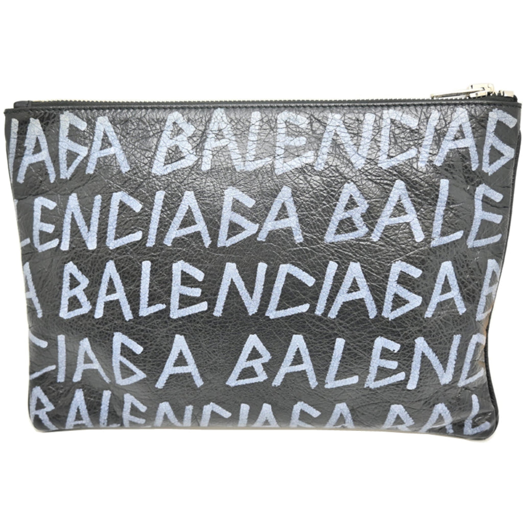 Balenciaga Black White Leather Clutch