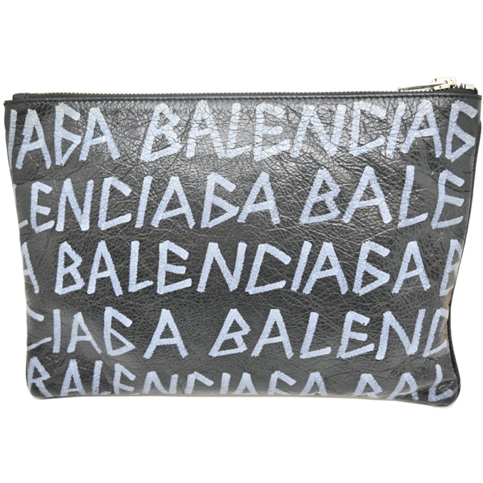 Balenciaga Black White Leather Clutch
