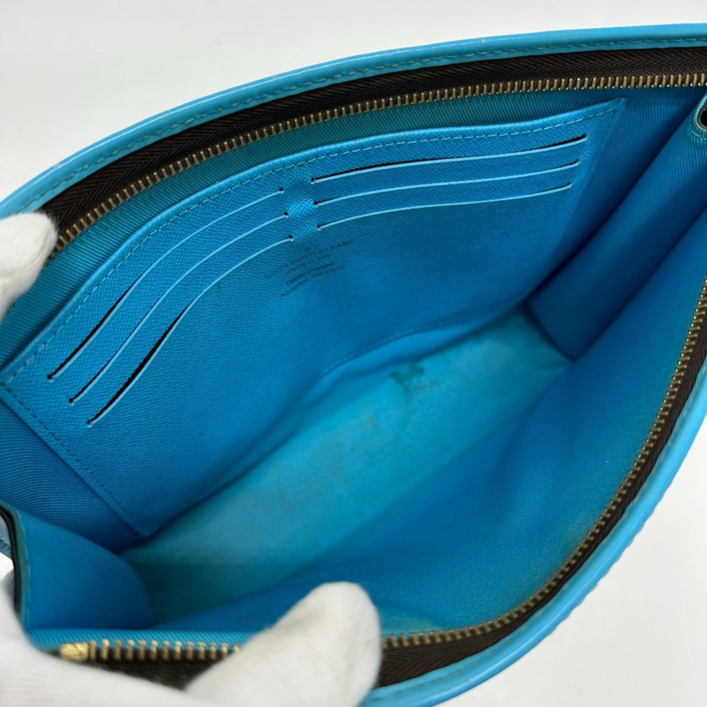 Louis Vuitton Blue Brown Monogram Clutch Bag Pochette