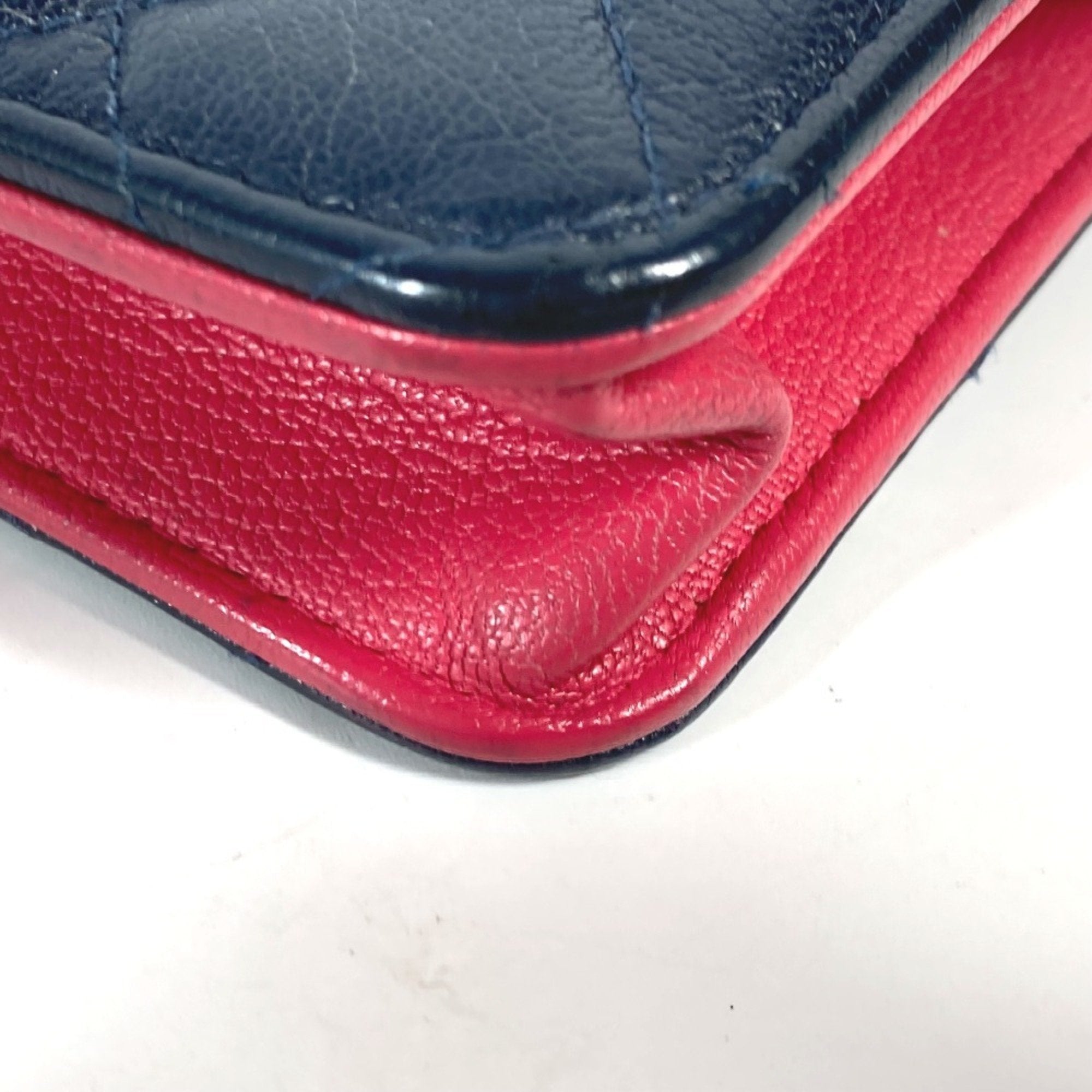 Chanel Navy Pink Grained Calfskin Pochette Shoulder Bag