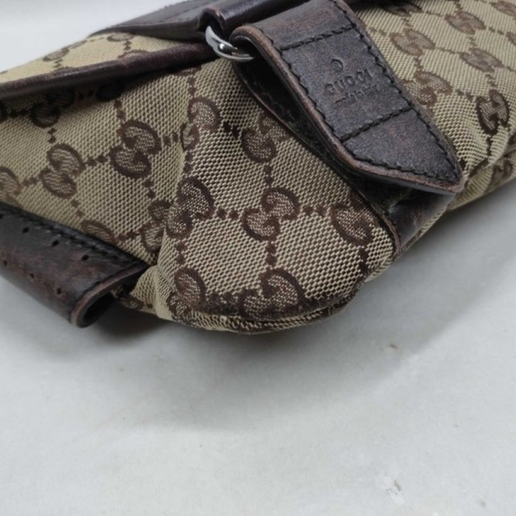 Gucci Beige Brown Gg Canvas Leather Fanny Pack Sling Bag (Pre-Owned)