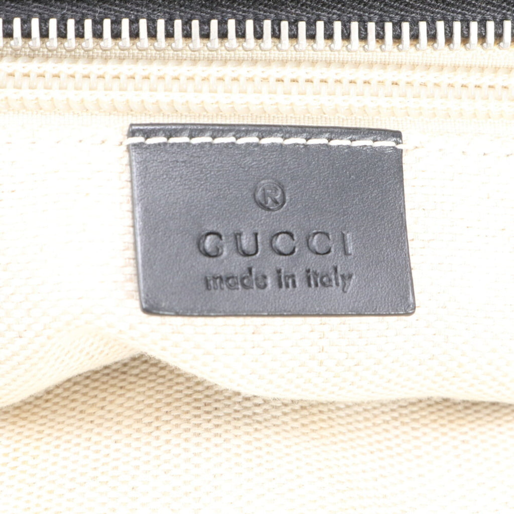 Gucci Black Leather Canvas Shoulder Bag Tote Bag (Pre-Owned)