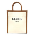 Celine Cabas Beige Brown Leather Canvas Handbag Shoulder Bag Tote Bag