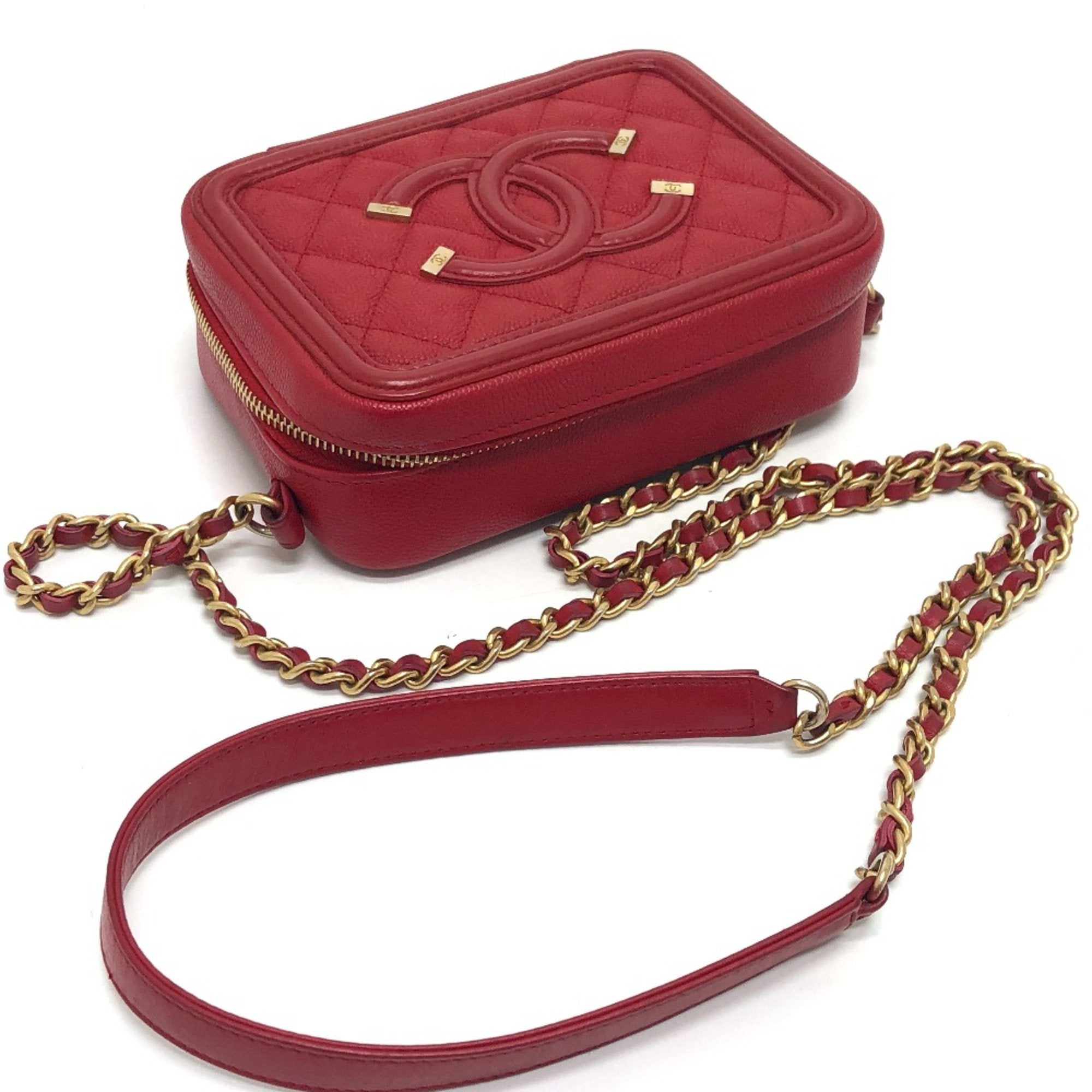Chanel Red Leather Shoulder Bag