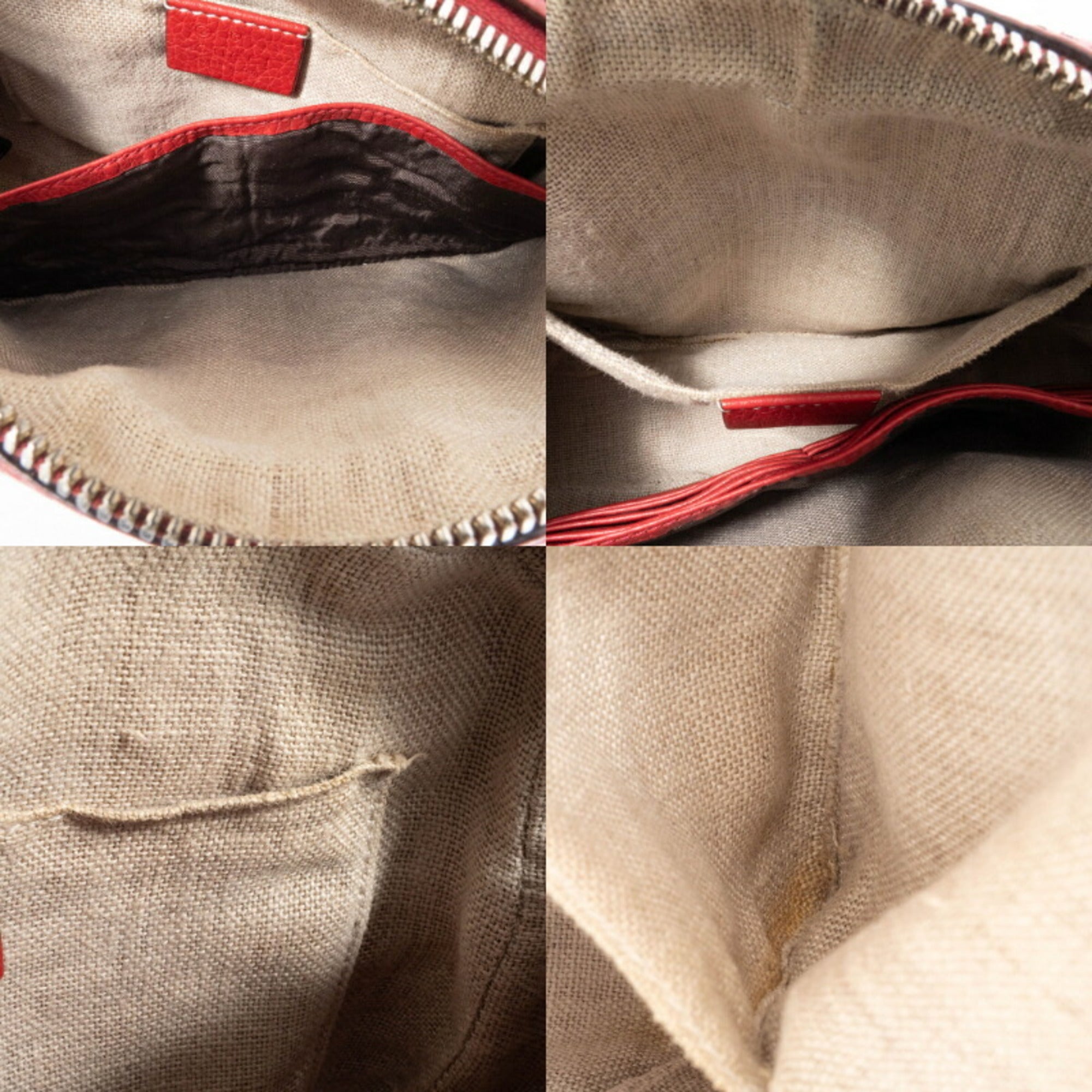 Gucci Beige Red Color Gg Canvas Leather Shoulder Bag (Pre-Owned)