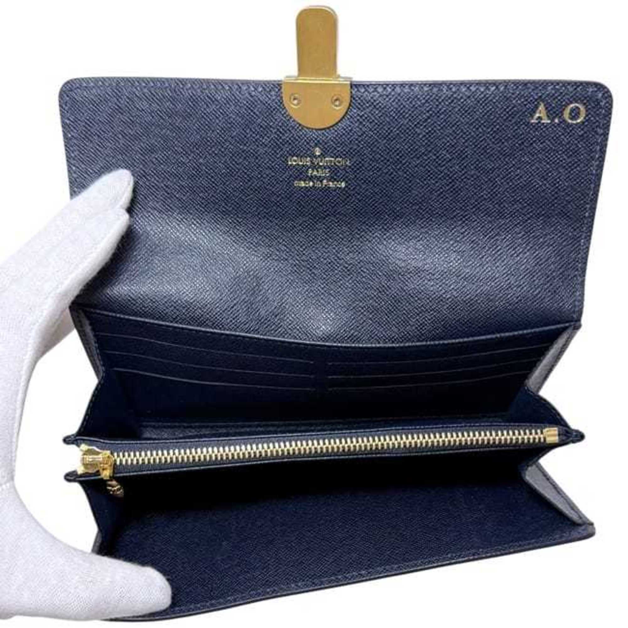 Louis Vuitton Gray Navy Canvas Leather Long Wallet