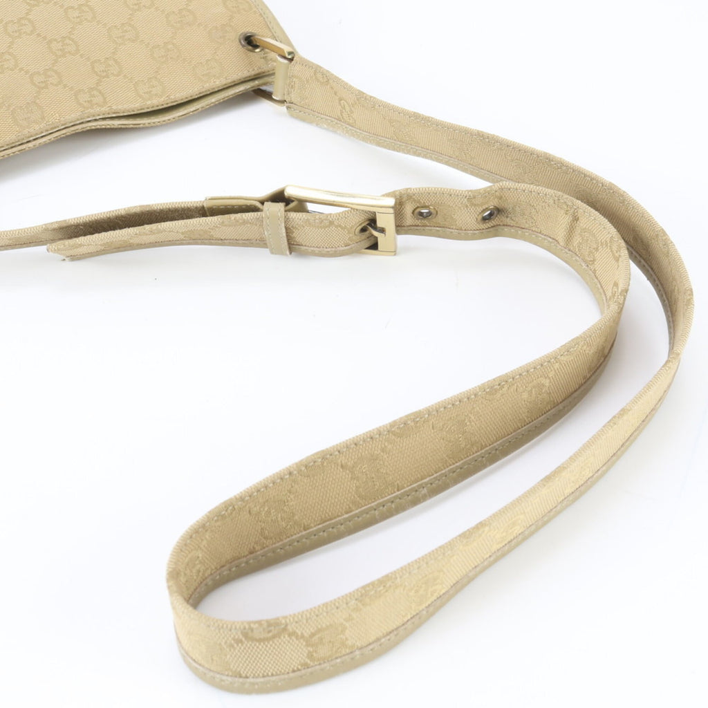 Gucci Beige Leather Canvas Messenger Bag Shoulder Bag (Pre-Owned)