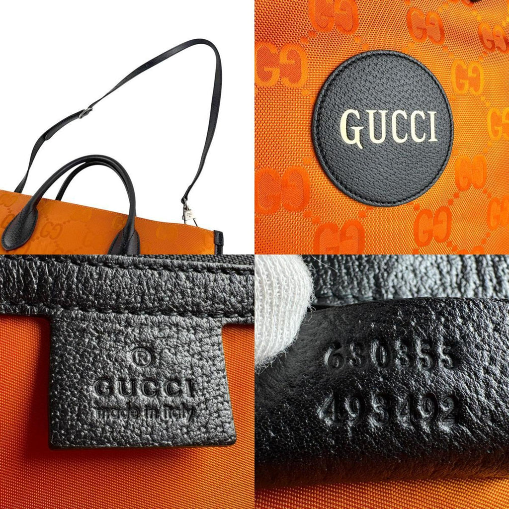 Gucci Black Orange Nylon Leather Handbag Shoulder Bag (Pre-Owned)