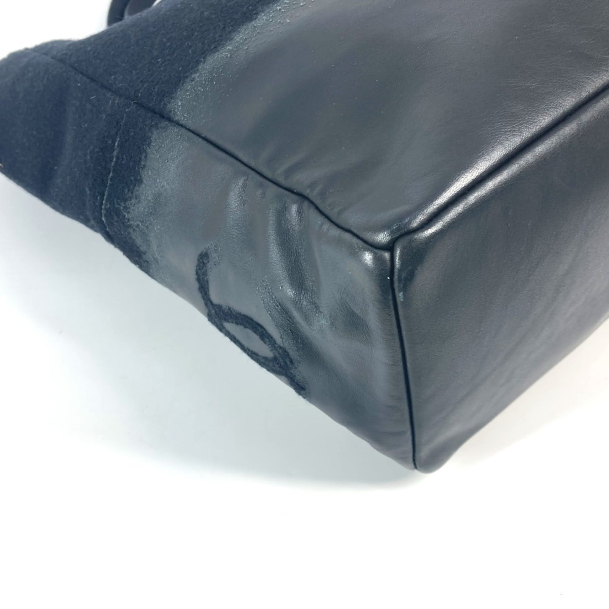 Chanel Black Knit Leather Shoulder Bag Tote Bag