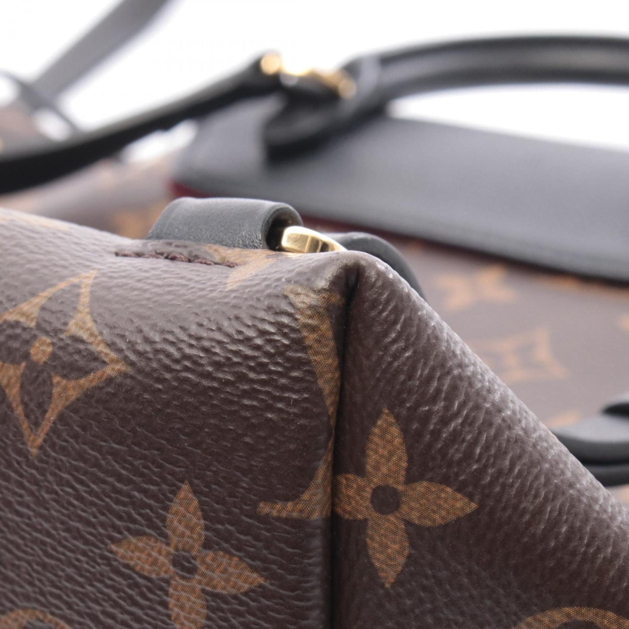 Louis Vuitton Black Brown Coated Canvas Monogram Leather Backpack Handbag