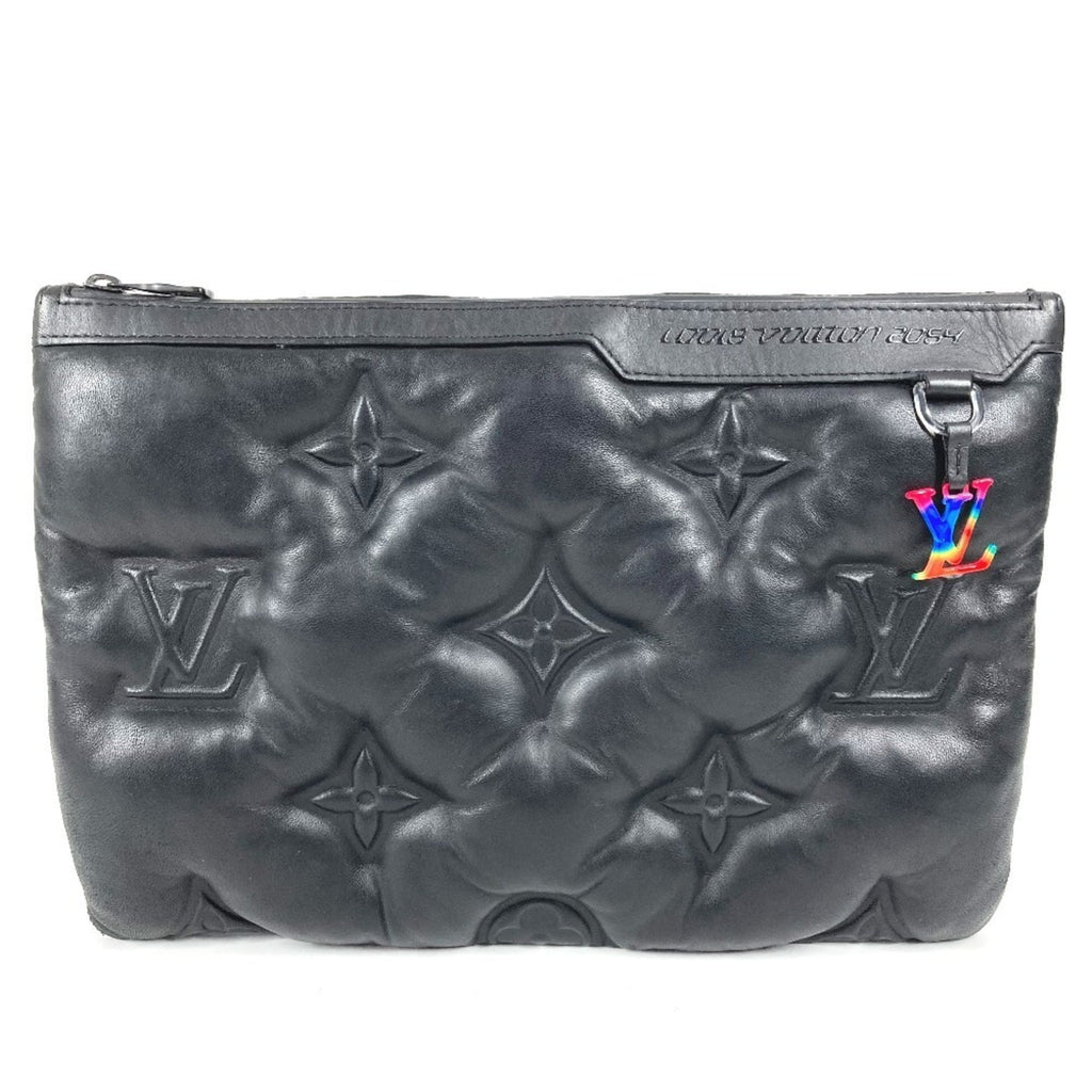 Louis Vuitton Black Noir Leather Clutch Bag Pochette Pouch